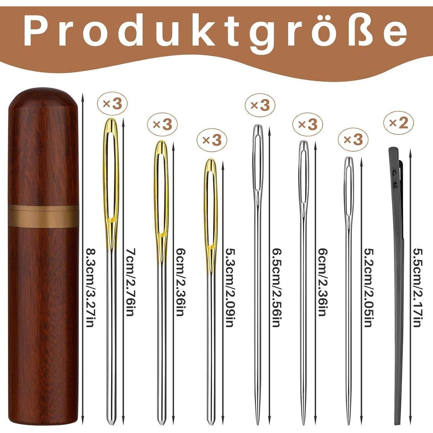 Nähnadeln Set 18tlg. Große Augen Nadeln mit 2 Lederschnürnadeln und Nadelflasche