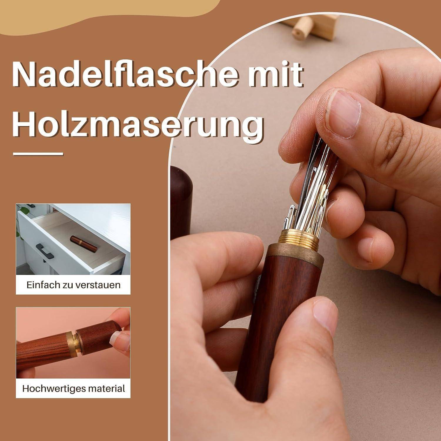Nähnadeln Set 18tlg. Große Augen Nadeln mit 2 Lederschnürnadeln und Nadelflasche