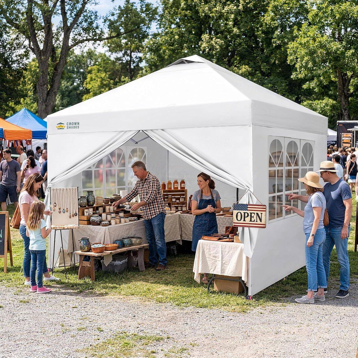 CROWN SHADES Faltpavillon 3x3m wasserdicht UV50+ 4 Seitenteile Weiß