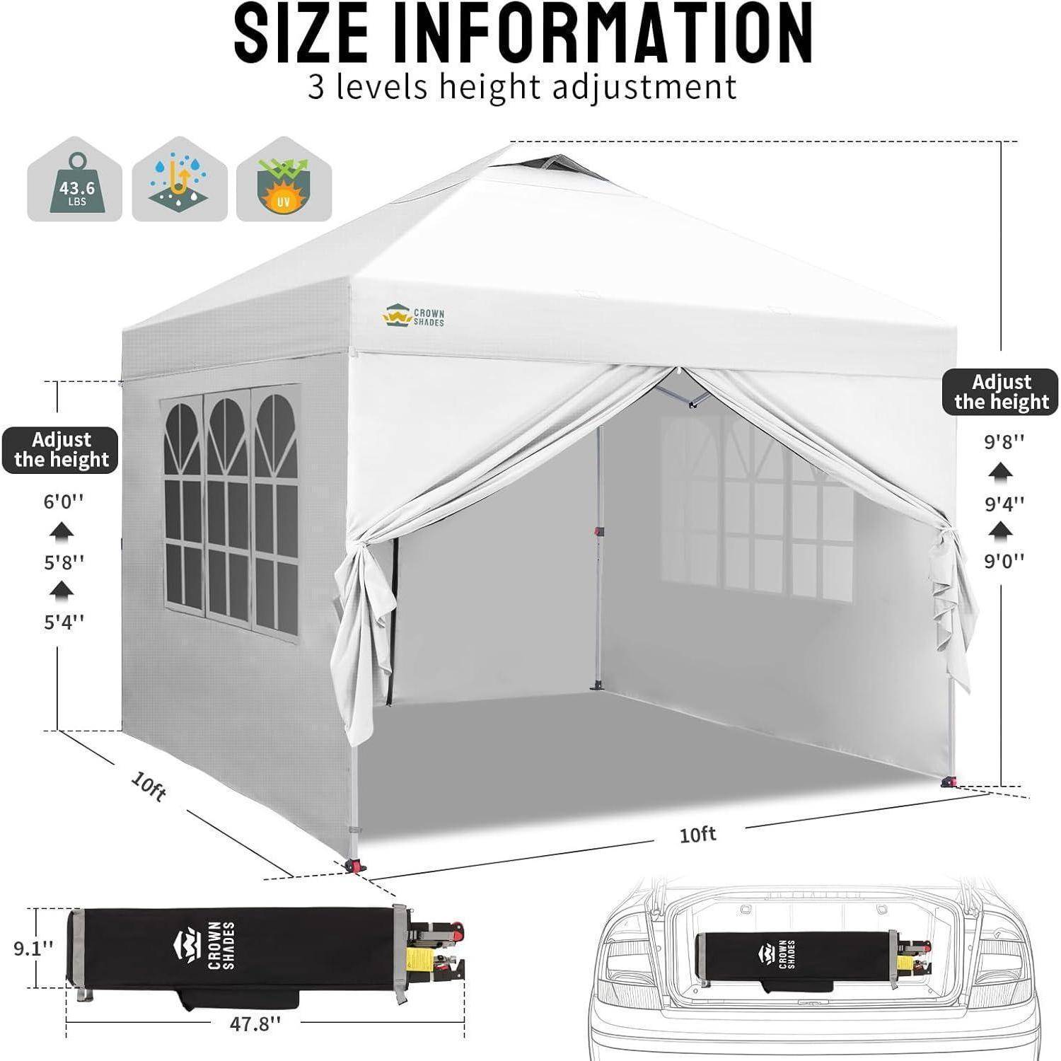 CROWN SHADES Faltpavillon 3x3m wasserdicht UV50+ 4 Seitenteile Weiß
