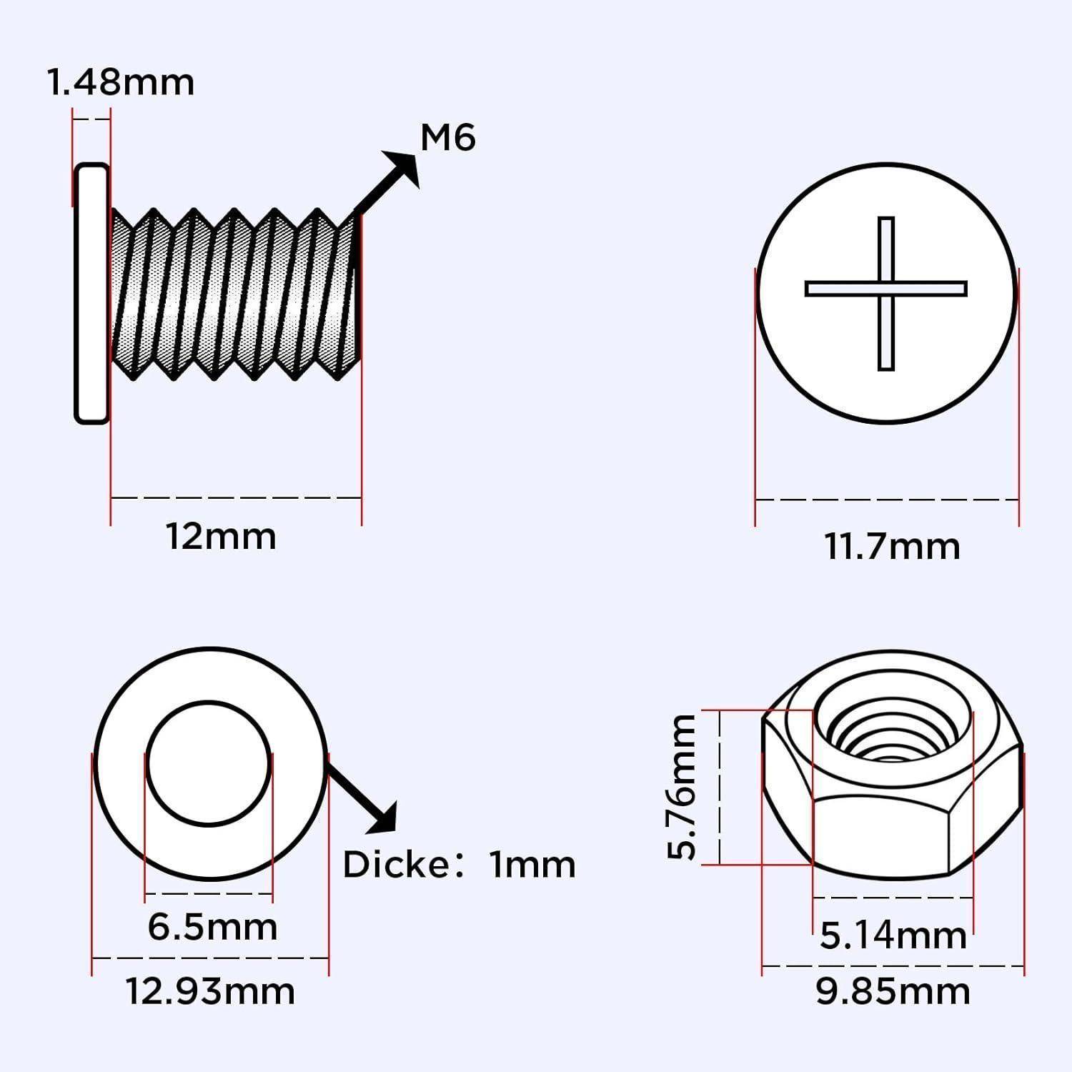 Kennzeichenschrauben Set M6x12mm Edelstahl 304 für Motorrad Roller Moped