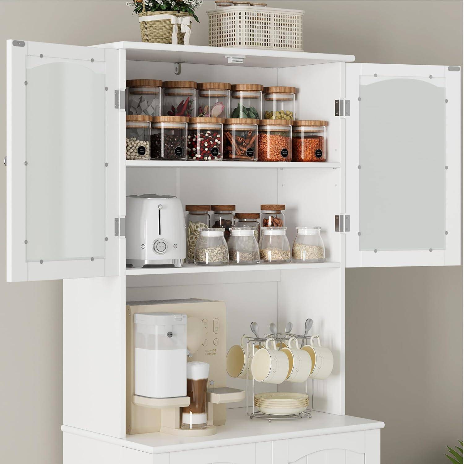 HOCSOK Sideboard 181cm Küchenschrank weiß mit Mikrowellenregal