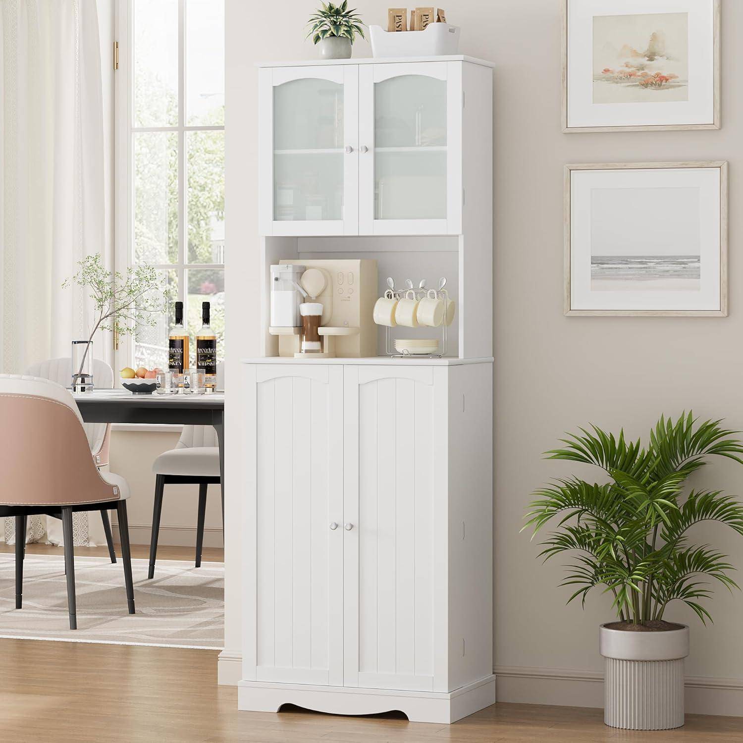 HOCSOK Sideboard 181cm Küchenschrank weiß mit Mikrowellenregal