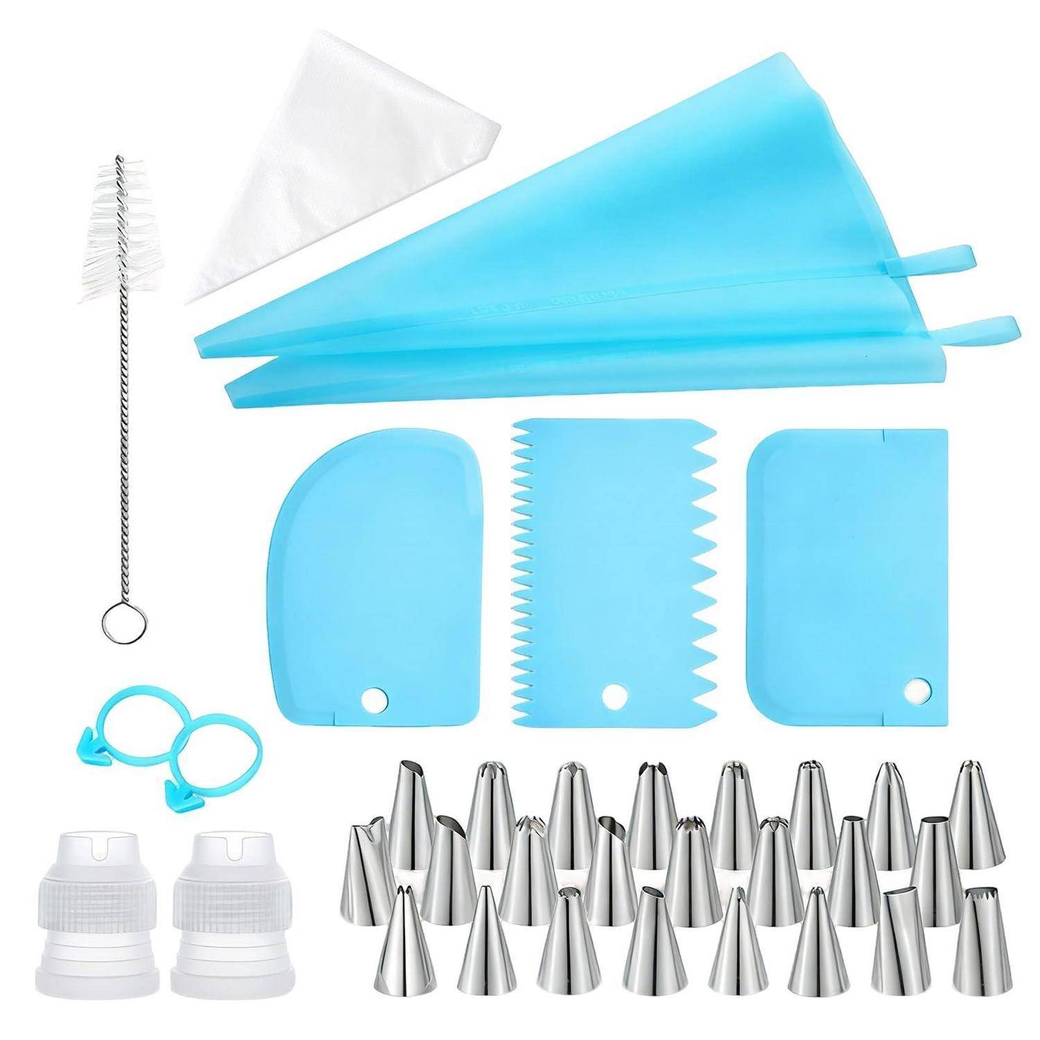 Spritztüllen Set 133tlg. Silikon Spritzbeutel Edelstahl Tüllen Blau
