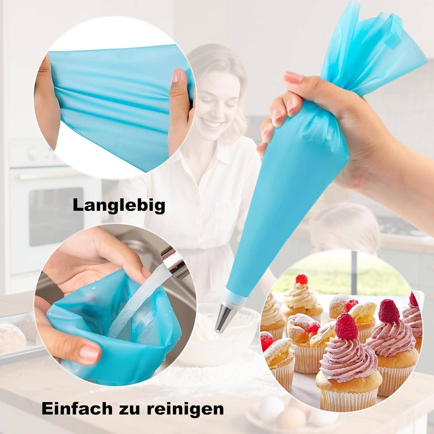 Spritztüllen Set 133tlg. Silikon Spritzbeutel Edelstahl Tüllen Blau