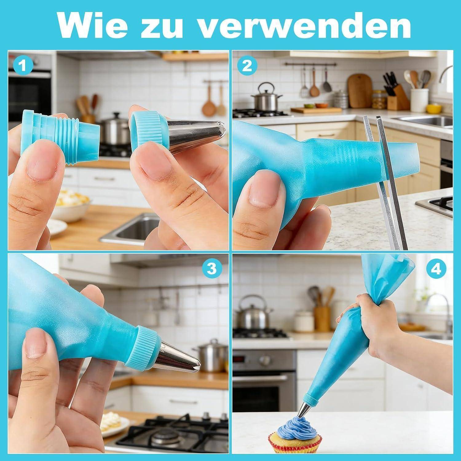 Spritztüllen Set 133tlg. Silikon Spritzbeutel Edelstahl Tüllen Blau
