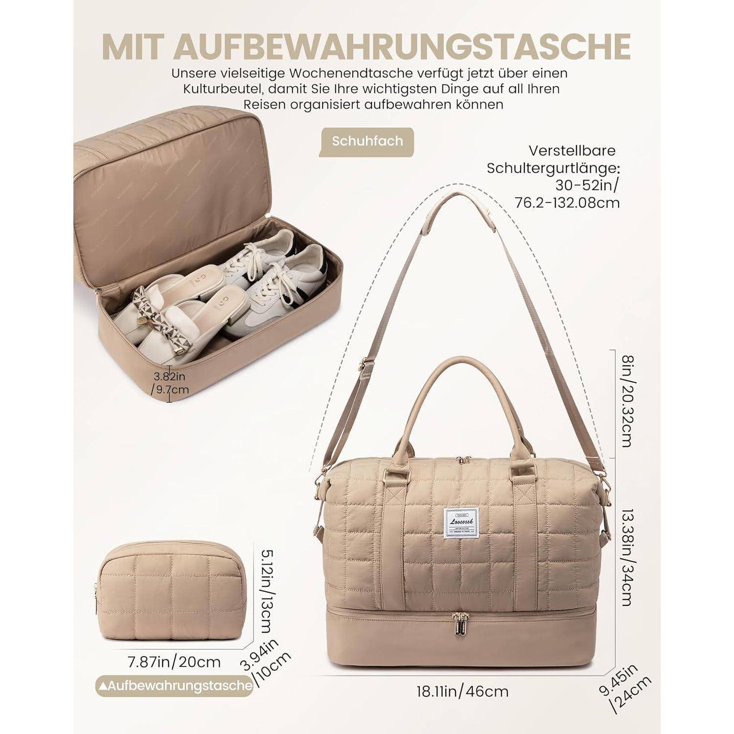 Große Leichte Reisetasche Damen Weekender Handgepäck Tasche mit