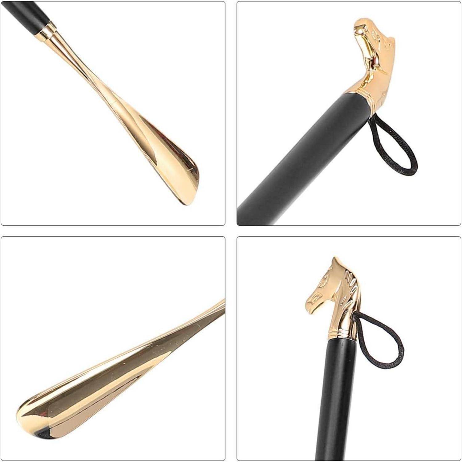 Schuhlöffel Buchenholz Messing Pferdekopf 56 cm