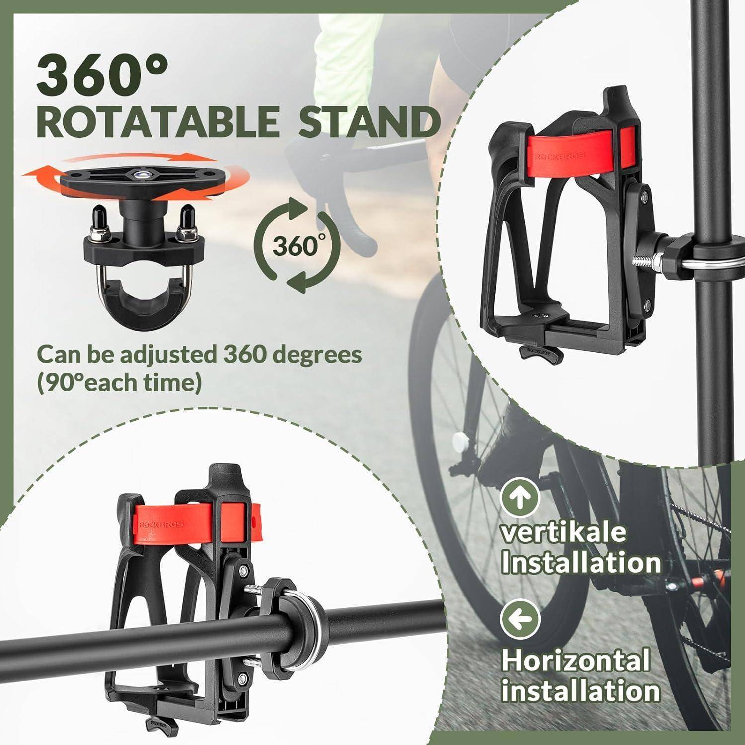 ROCKBROS Fahrrad-Wasserflaschenhalter 360° drehbar 6-8,5cm Schwarz Rot