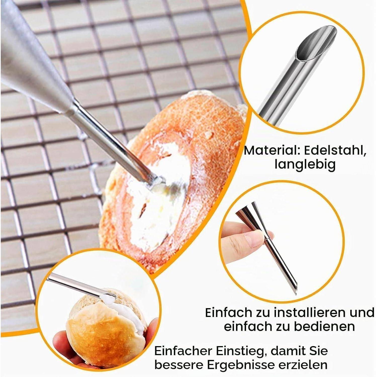 3 Stück Fülltüllen Edelstahl & 50 Einweg-Spritzbeutel LDPE