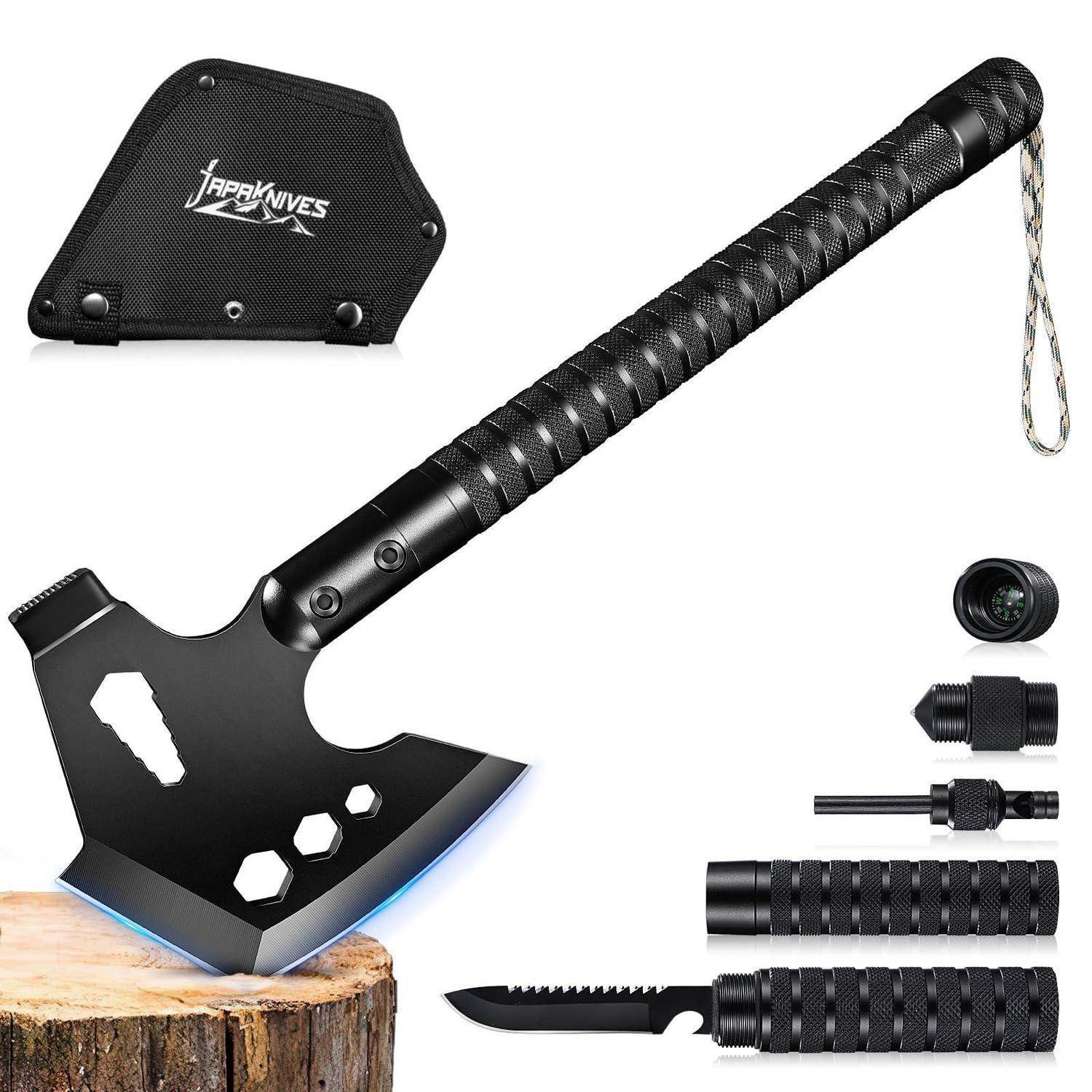 Axt Survival Multitool 8in1 Campingaxt Messer Kompass Griff Black