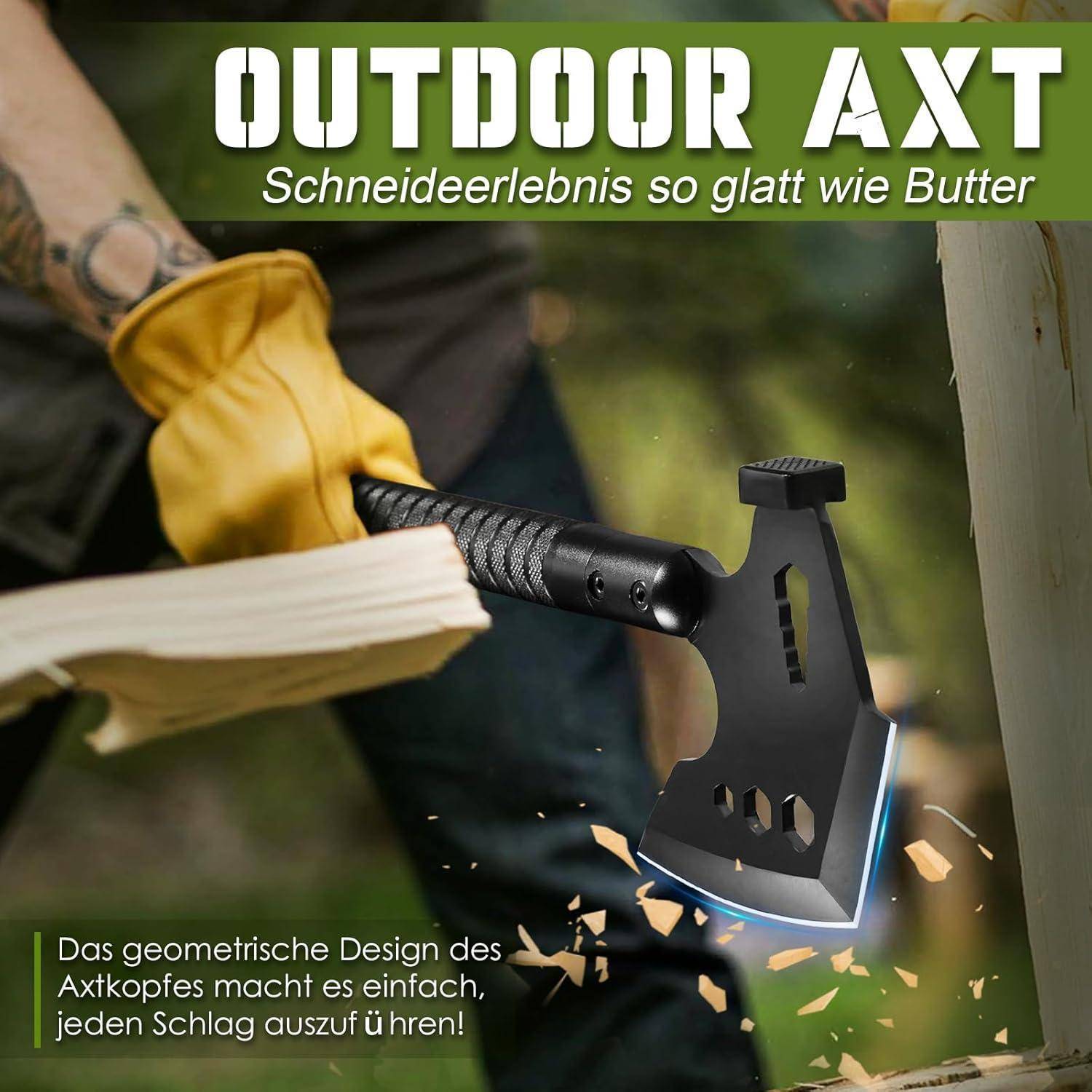 Axt Survival Multitool 8in1 Campingaxt Messer Kompass Griff Black