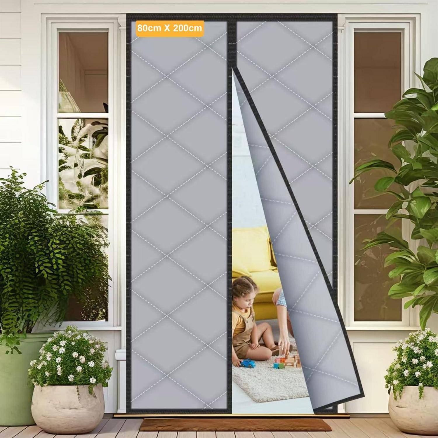 Sylken Thermo Türvorhang 80x200cm Grau Magnetisch Kälteschutz Oxford