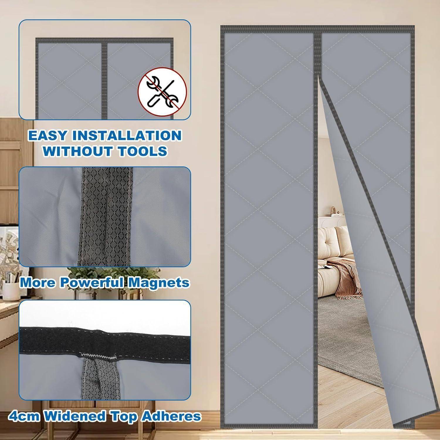 Sylken Thermo Türvorhang 80x200cm Grau Magnetisch Kälteschutz Oxford