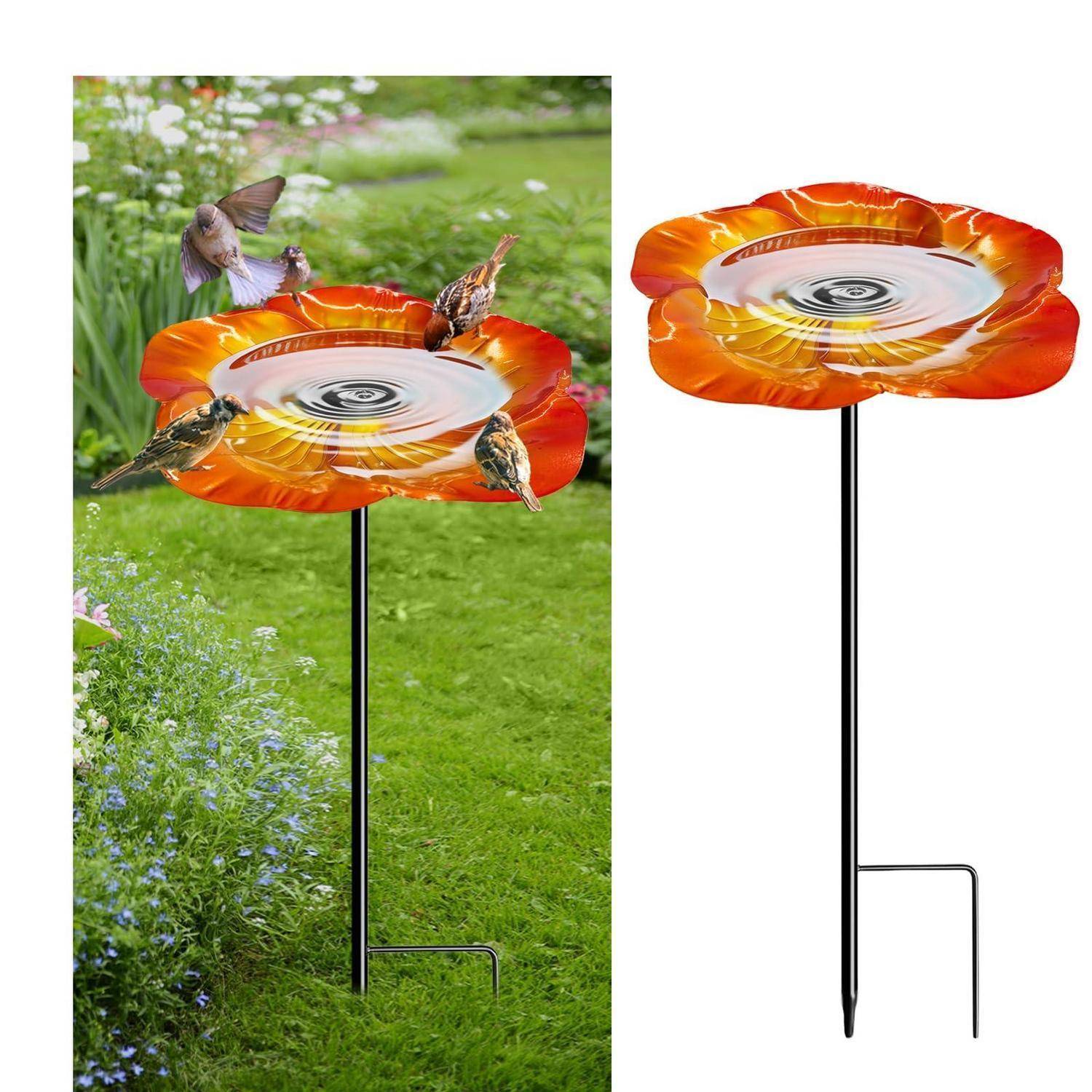 flintronic Vogeltränke Blume Metall Goldbraun
