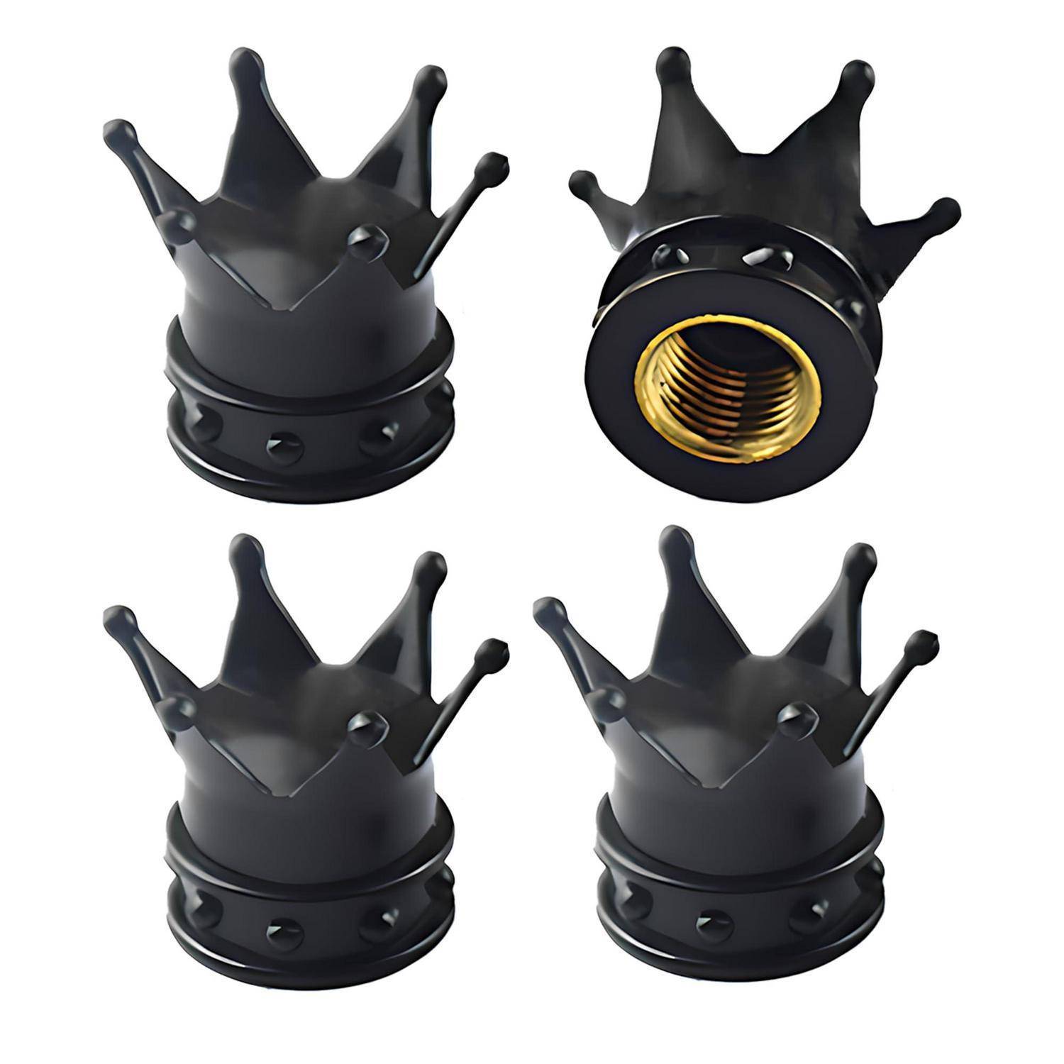 4x Metall Ventilkappen Krone Schwarz für Auto & Fahrrad