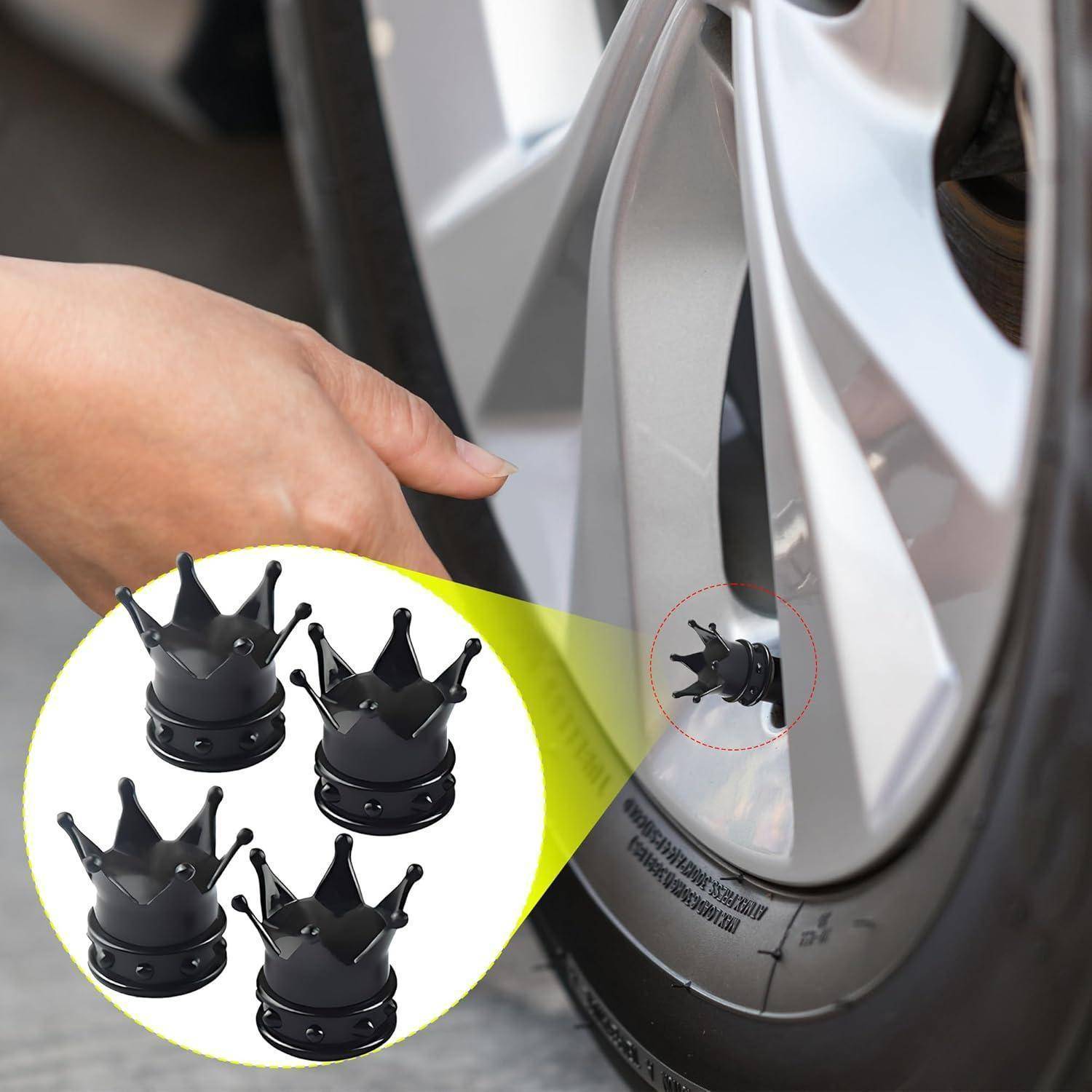 4x Metall Ventilkappen Krone Schwarz für Auto &amp; Fahrrad