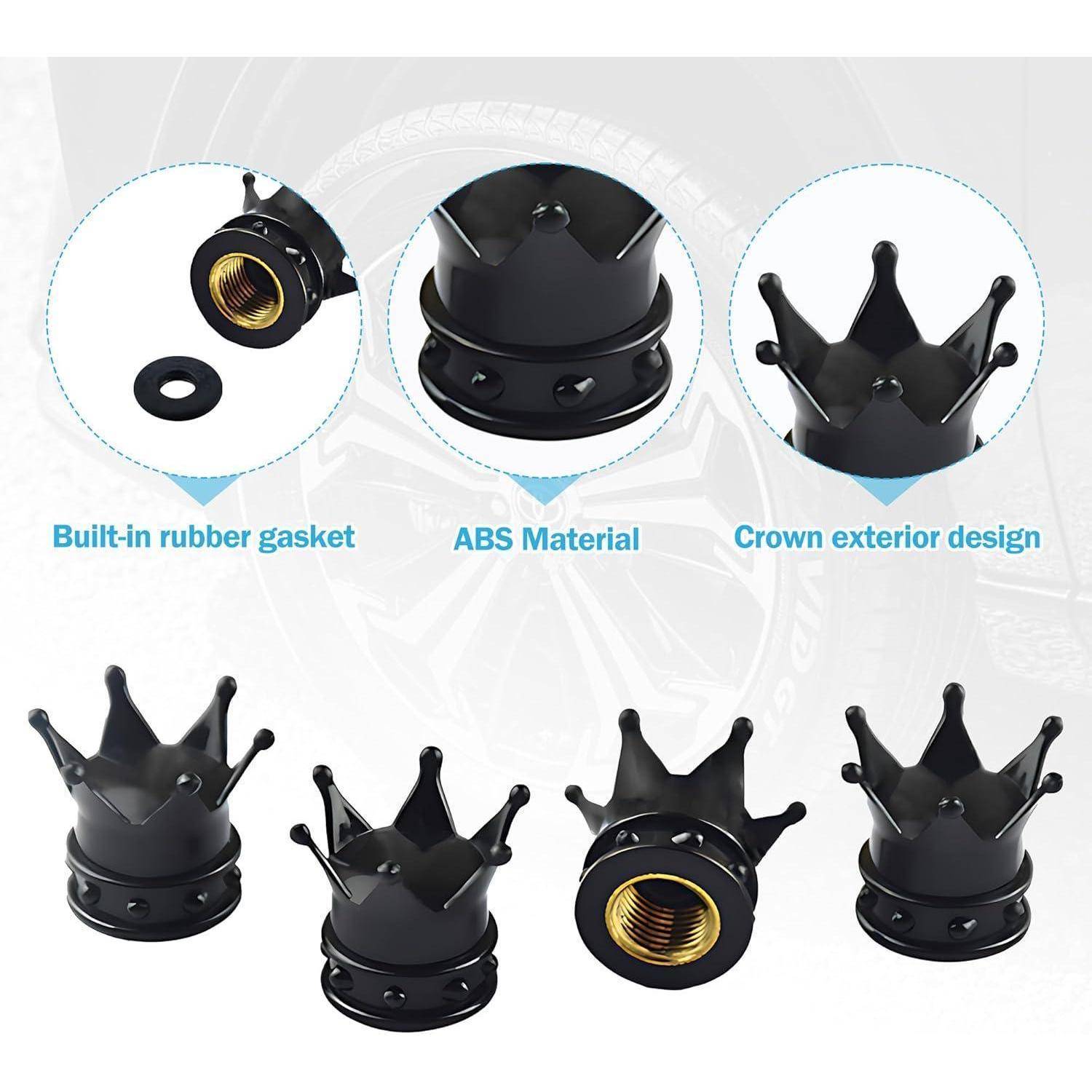 4x Metall Ventilkappen Krone Schwarz für Auto &amp; Fahrrad