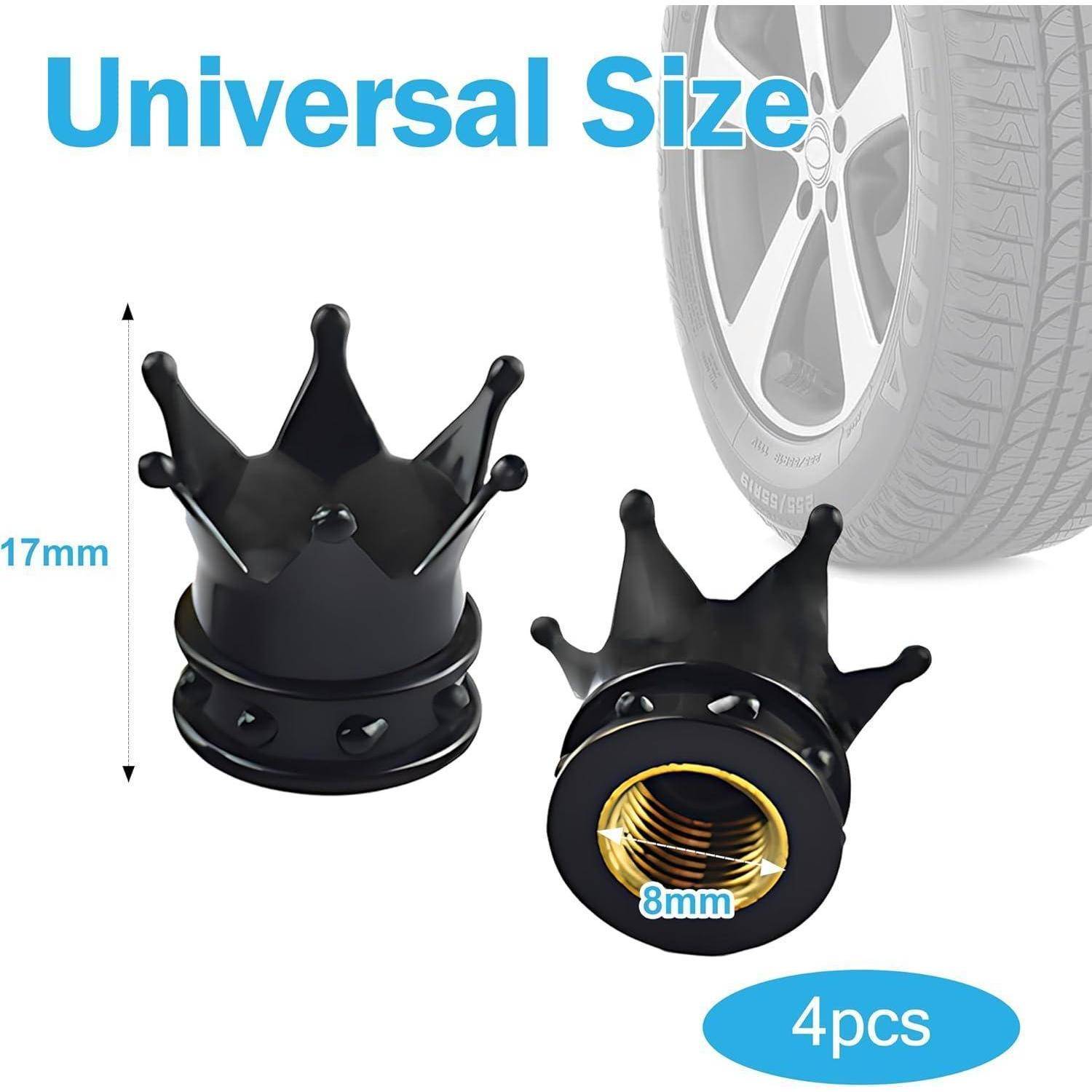4x Metall Ventilkappen Krone Schwarz für Auto &amp; Fahrrad