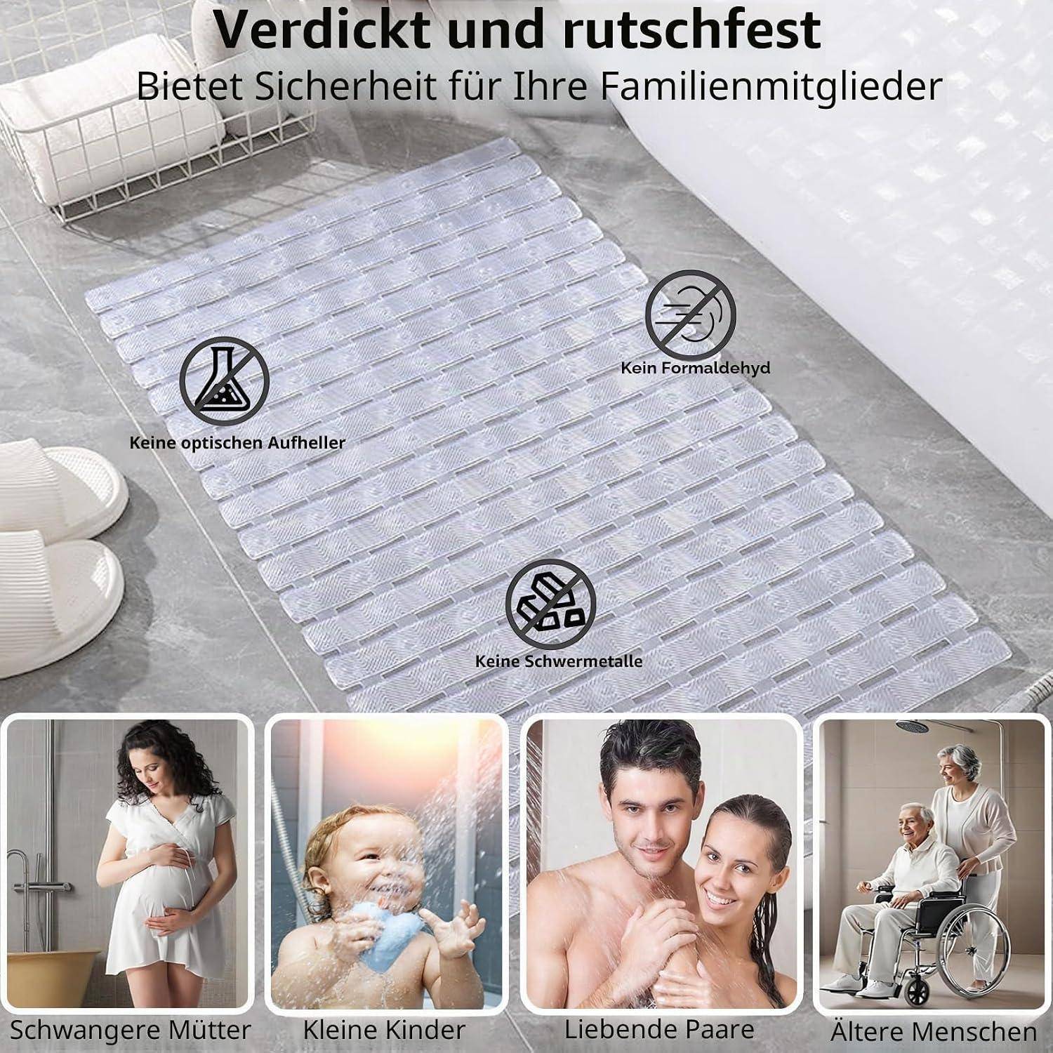 easyBee Duschmatte 70x40 cm, rutschfest, schimmelresistent, BPA-frei, transparent