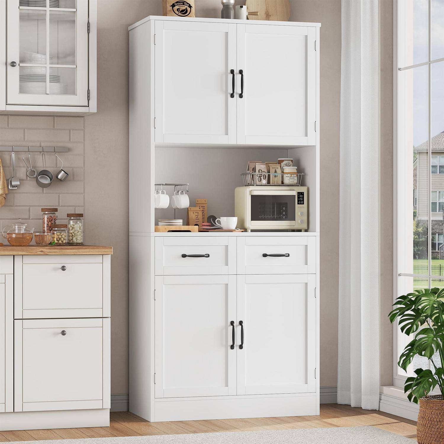 Küchenschrank 180cm Buffetschrank mit Arbeitsplatte Weiß