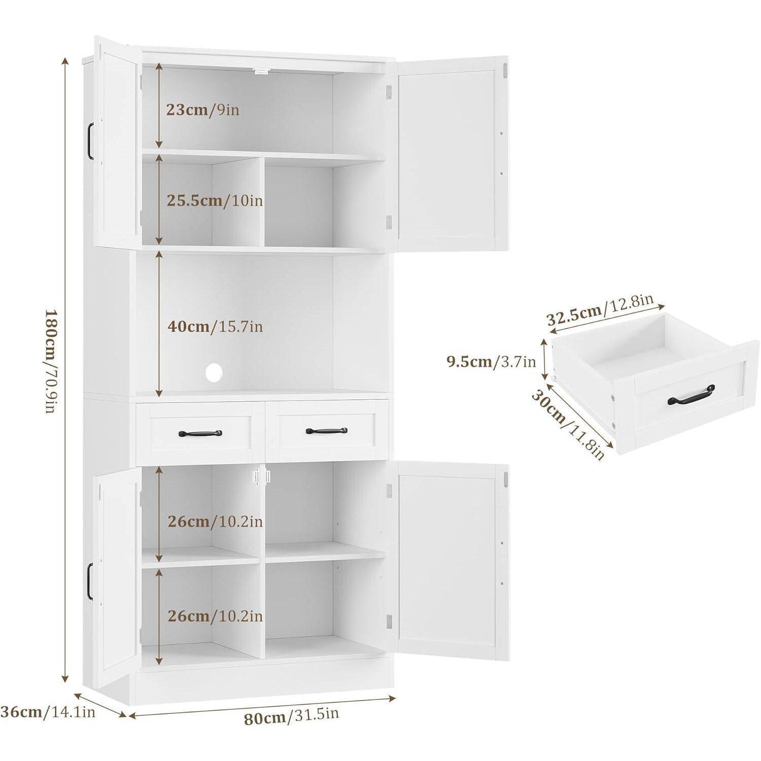 Küchenschrank 180cm Buffetschrank mit Arbeitsplatte Weiß