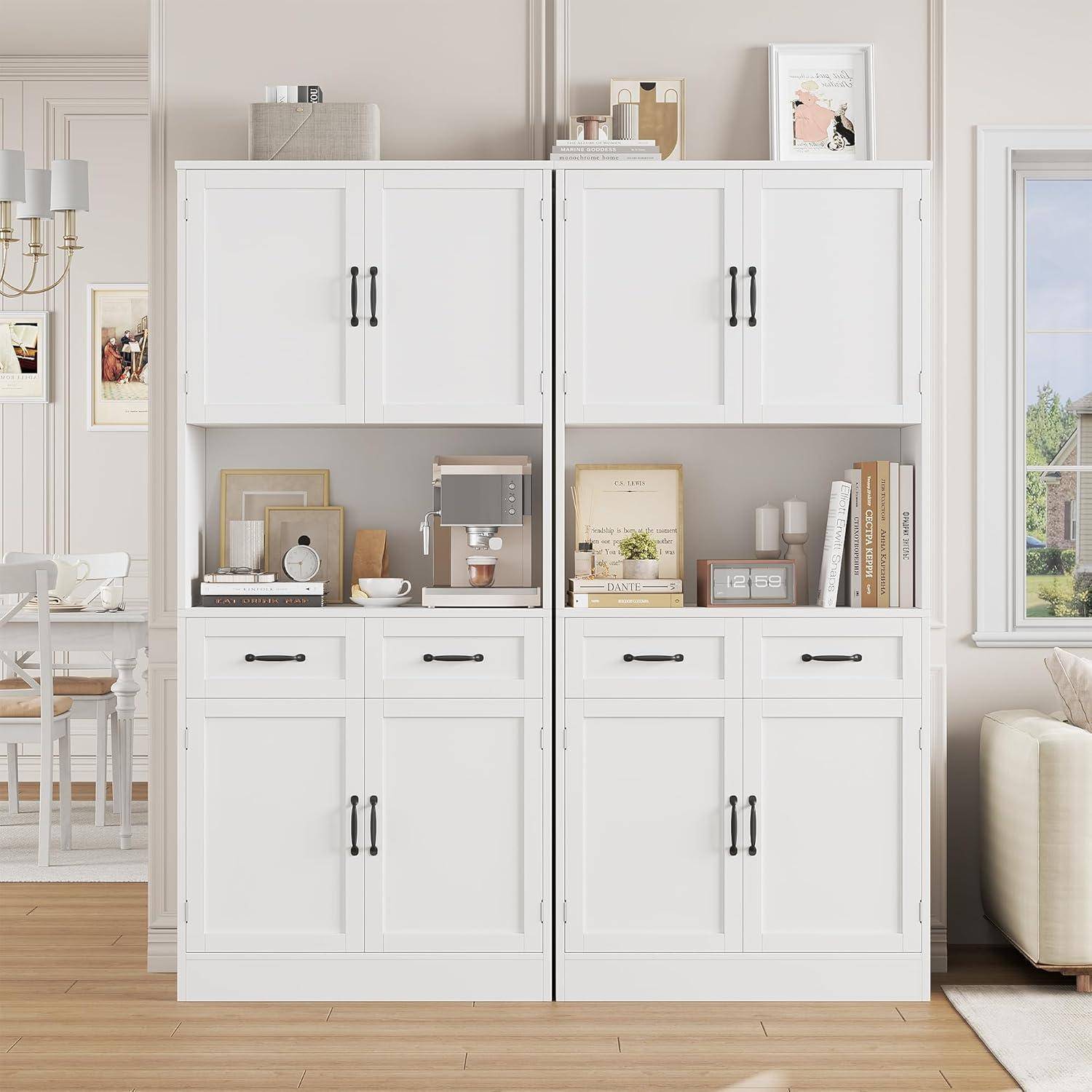 Küchenschrank 180cm Buffetschrank mit Arbeitsplatte Weiß