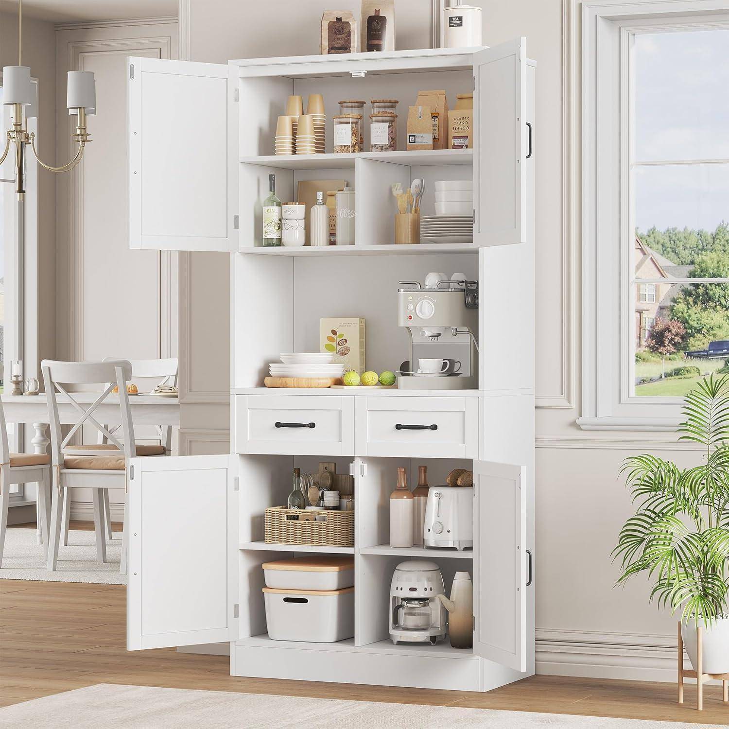 Küchenschrank 180cm Buffetschrank mit Arbeitsplatte Weiß