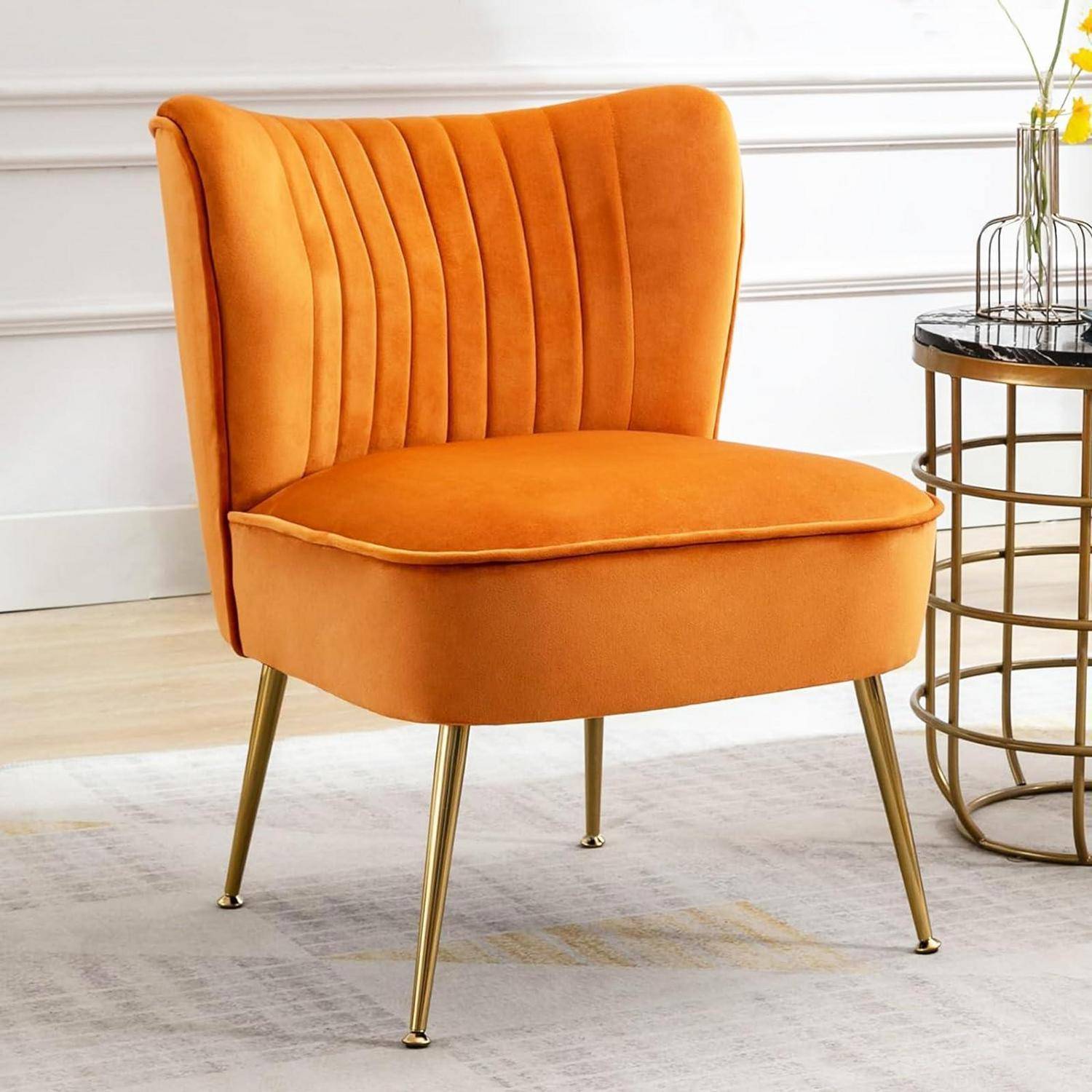 Ya-Home Loungesessel Samt Orange Metallbeine gepolstert modern