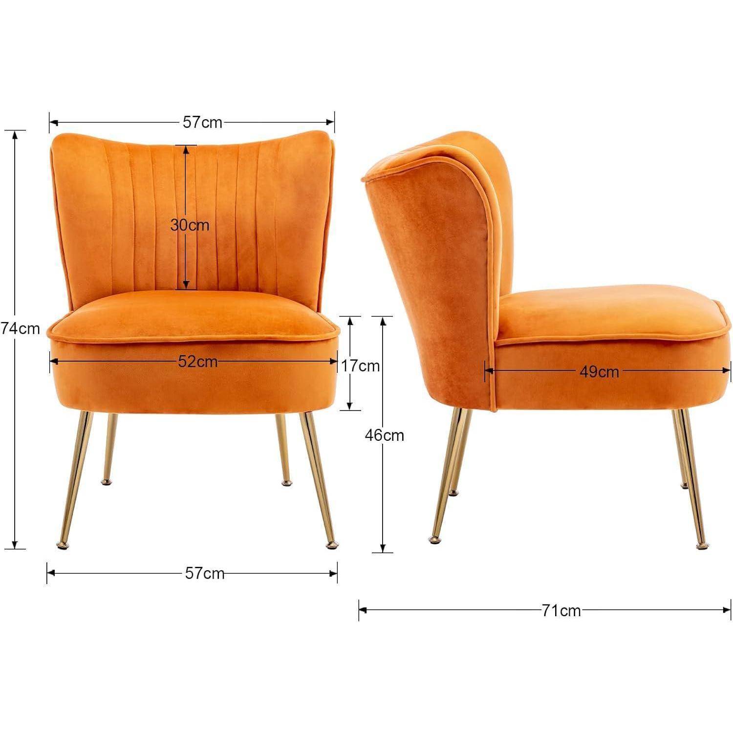 Ya-Home Loungesessel Samt Orange Metallbeine gepolstert modern