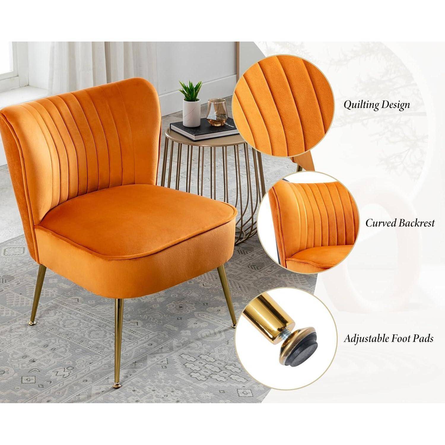 Ya-Home Loungesessel Samt Orange Metallbeine gepolstert modern