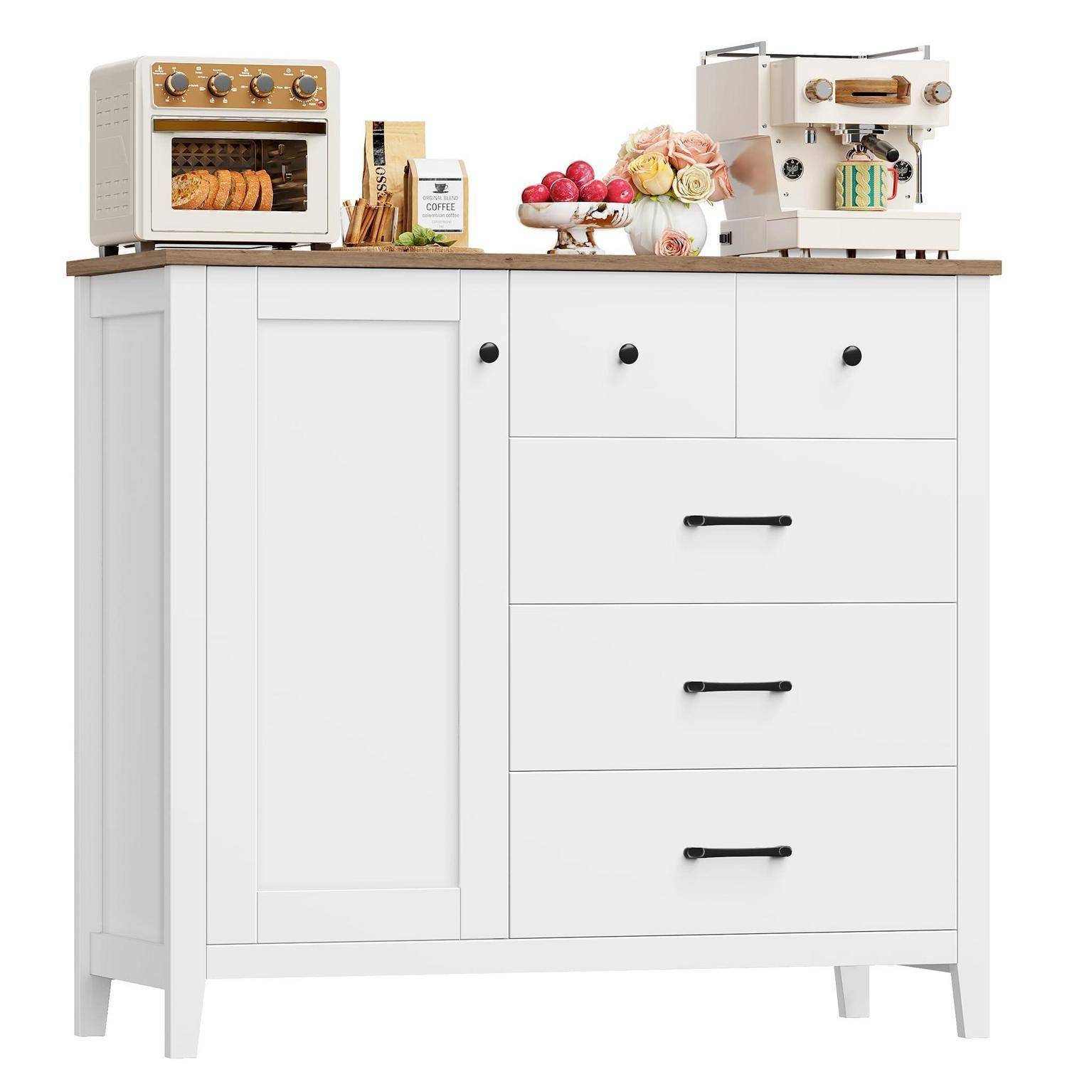 Küchenschrank Sideboard Weiß 5 Schubladen 1 Tür 100x94x40cm