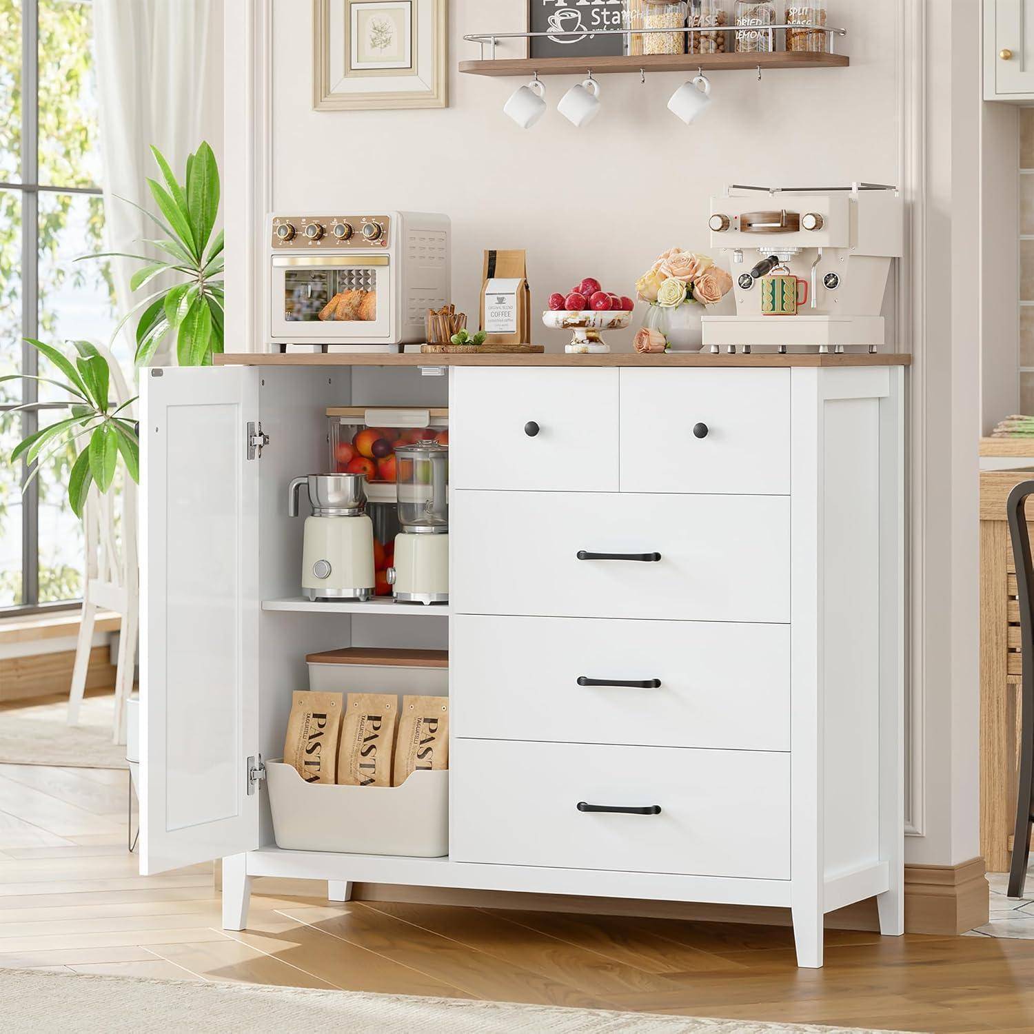 Küchenschrank Sideboard Weiß 5 Schubladen 1 Tür 100x94x40cm