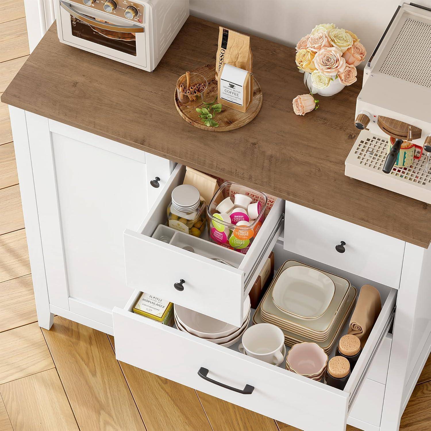 Küchenschrank Sideboard Weiß 5 Schubladen 1 Tür 100x94x40cm