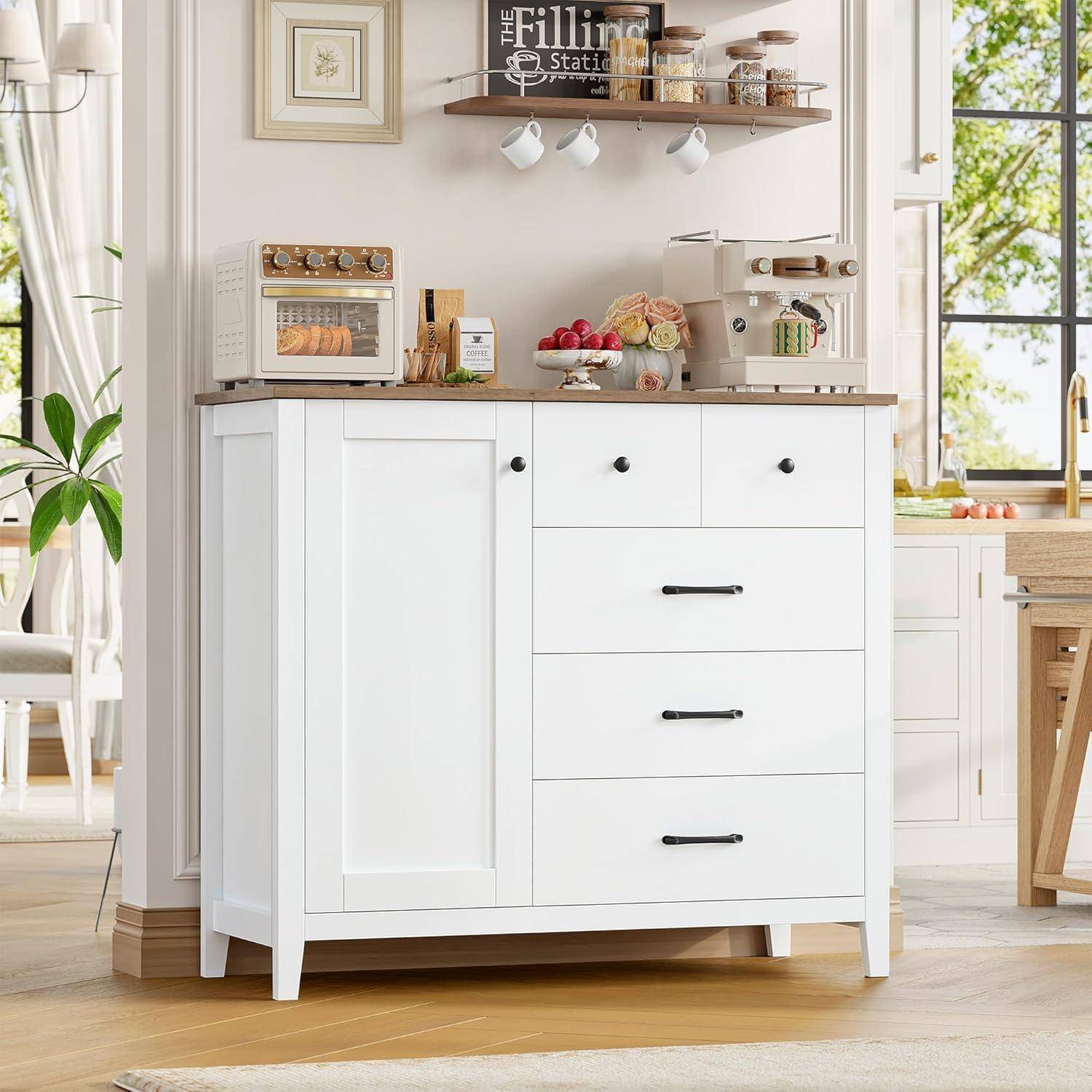 Küchenschrank Sideboard Weiß 5 Schubladen 1 Tür 100x94x40cm