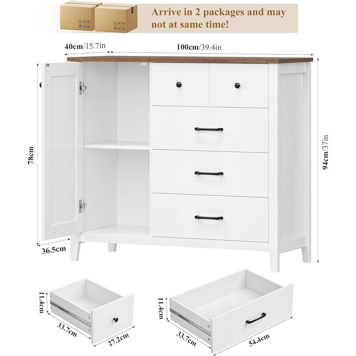 Küchenschrank Sideboard Weiß 5 Schubladen 1 Tür 100x94x40cm