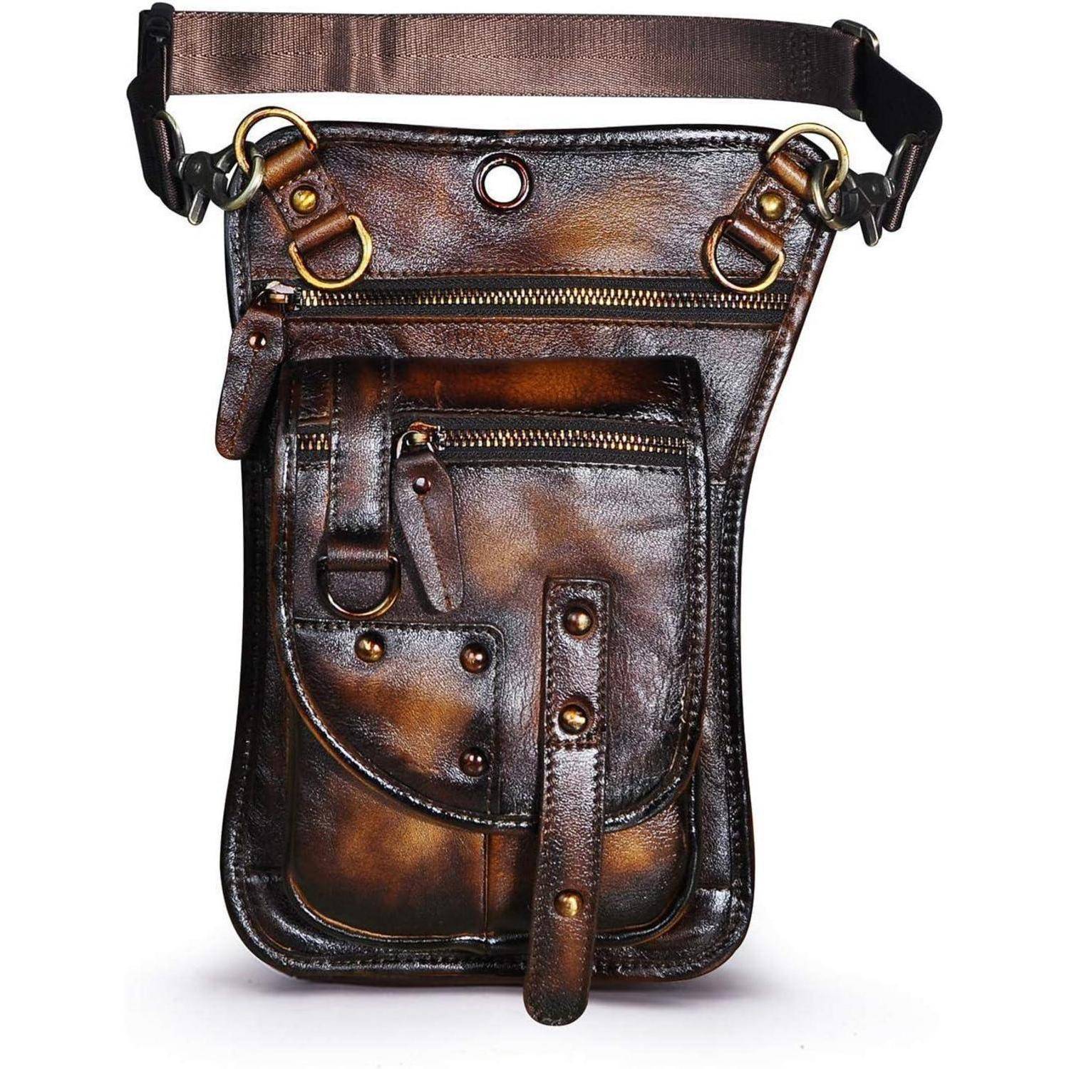 Herren Leder Hüfttasche Gürteltasche Drop Leg Bag 211-12 2141 Burgund