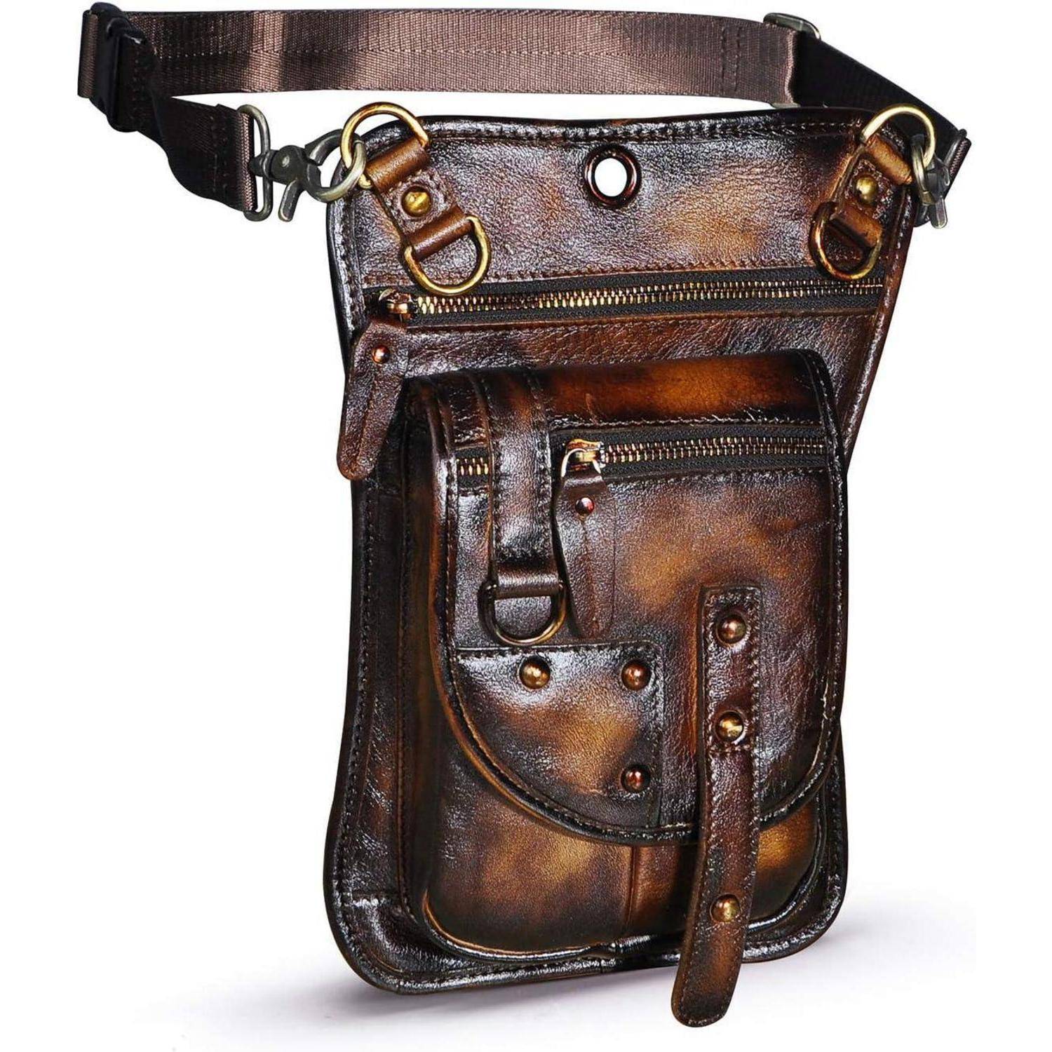 Herren Leder Hüfttasche Gürteltasche Drop Leg Bag 211-12 2141 Burgund