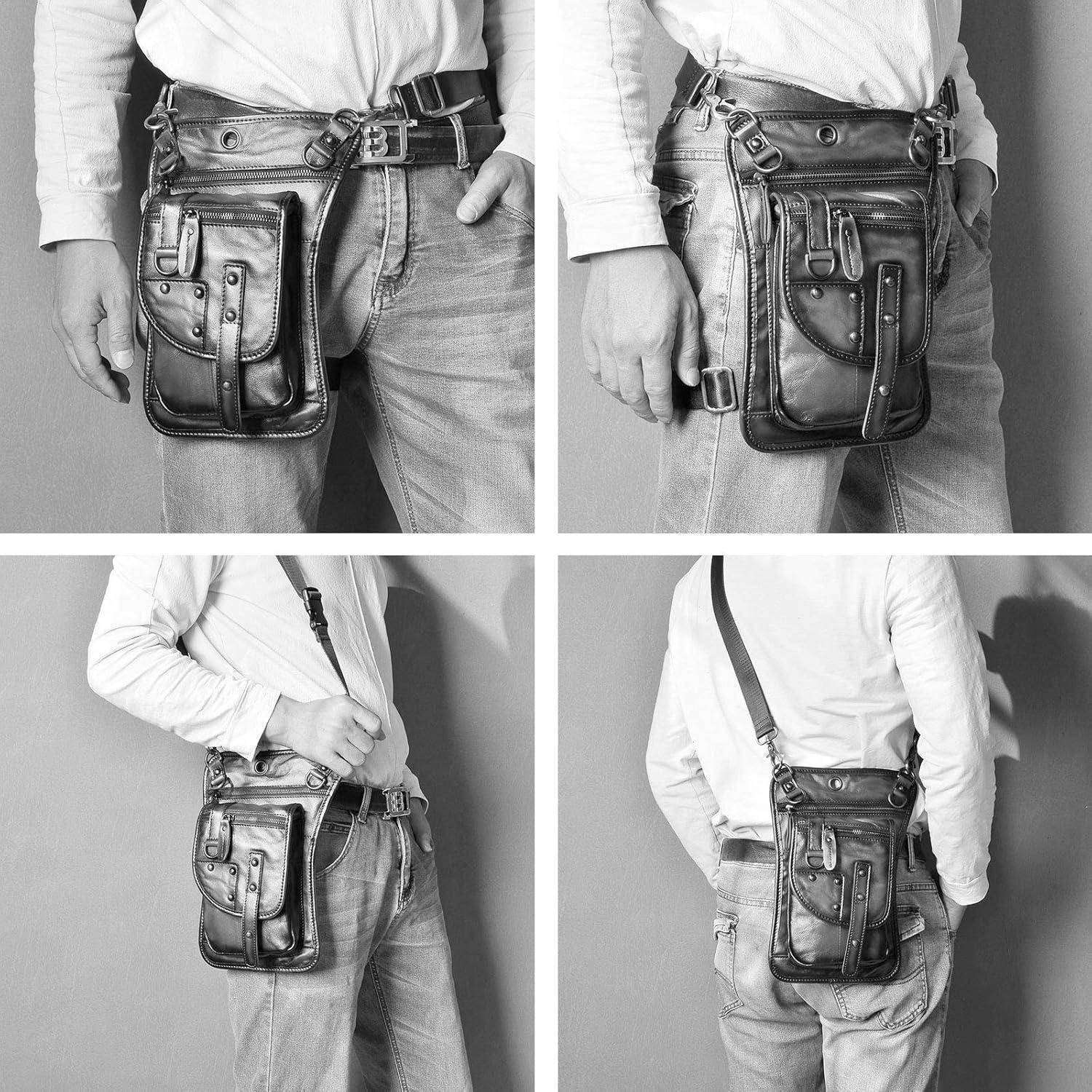 Herren Leder Hüfttasche Gürteltasche Drop Leg Bag 211-12 2141 Burgund