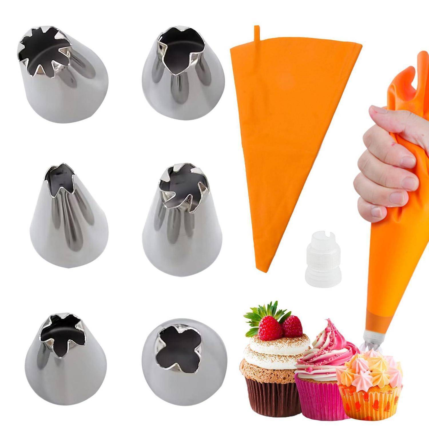Spritzbeutel Set mit 6 Edelstahldüsen Orange