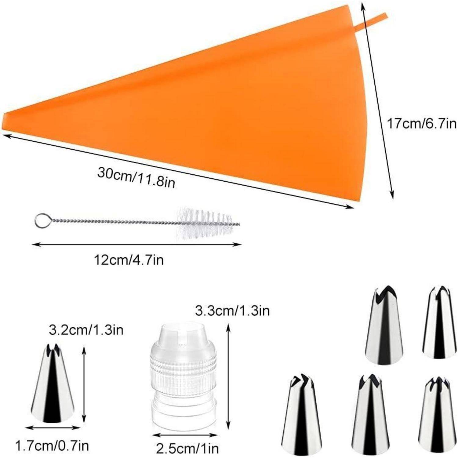 Spritzbeutel Set mit 6 Edelstahldüsen Orange