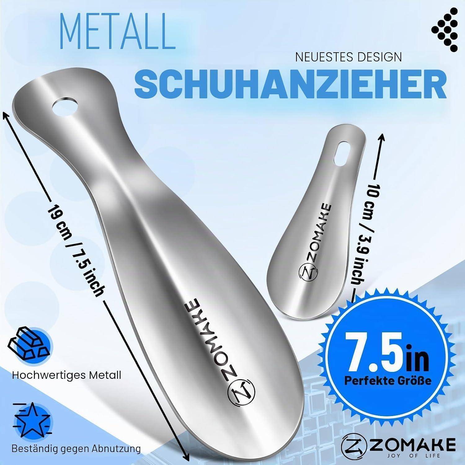 Schuhlöffel Metall 19cm (3er Set) Silber mit Aufhängeloch
