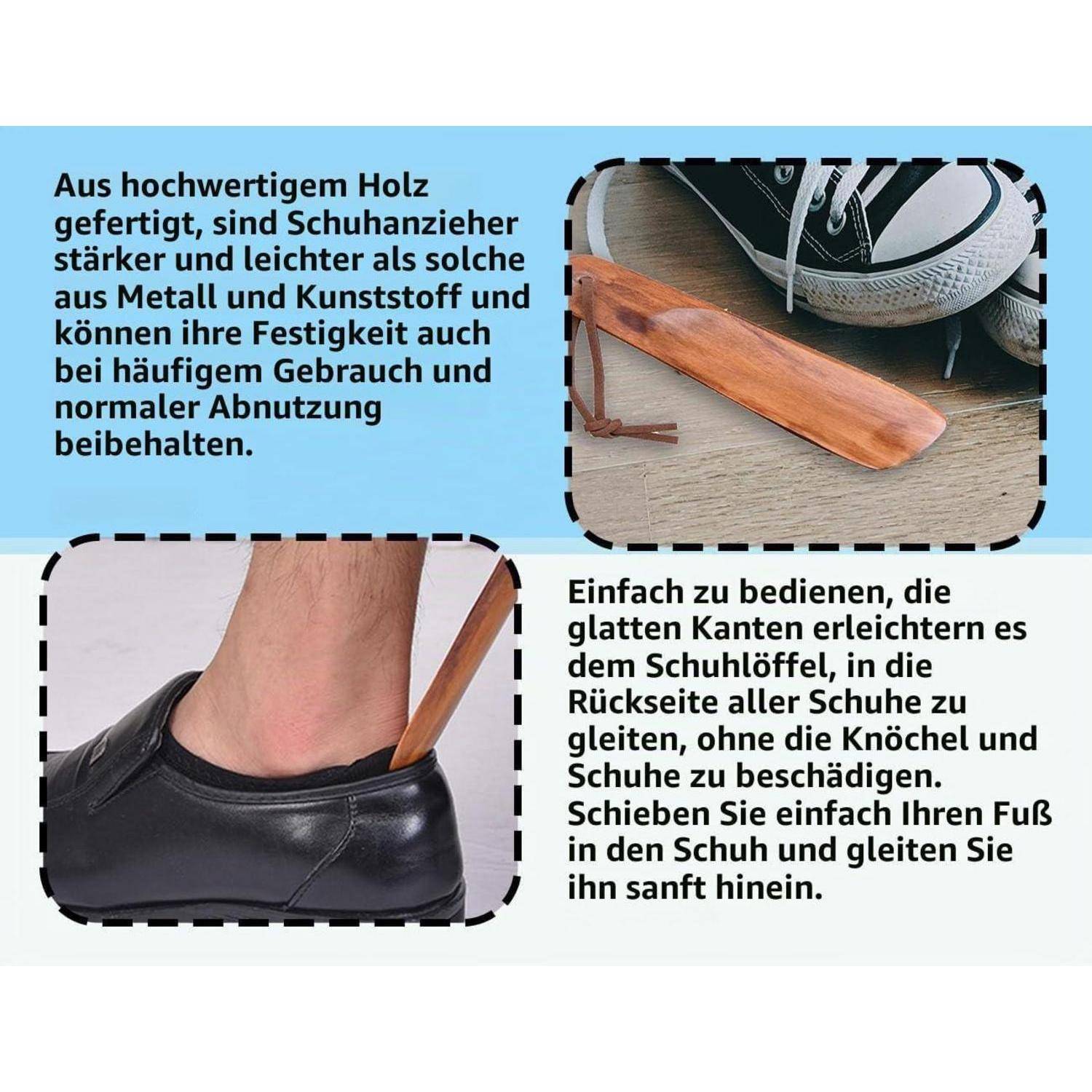Schuhlöffel Holz mit Hängeschnur 15,5cm