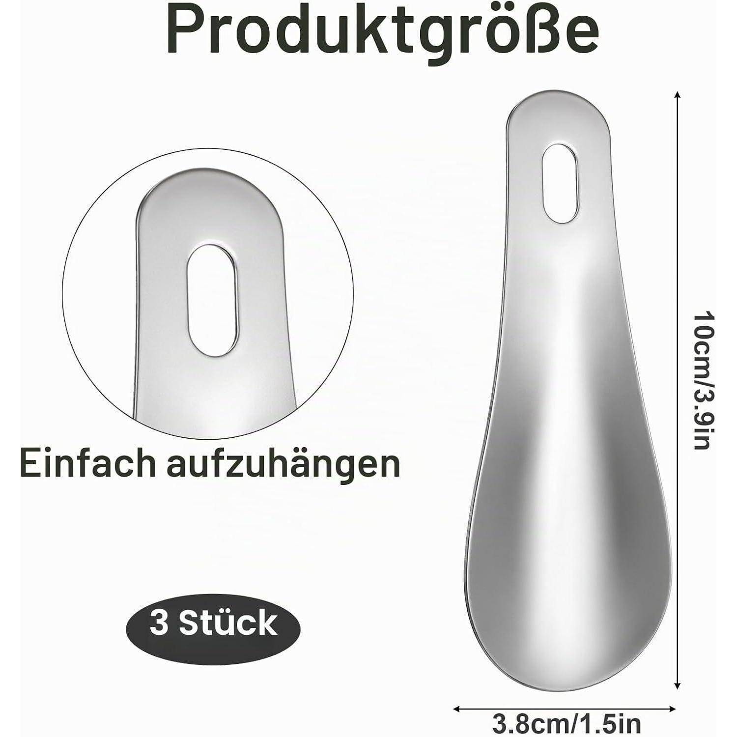 Schuhlöffel Metall 10cm 3er Set Edelstahl Kurz Reise Schuhanzieher