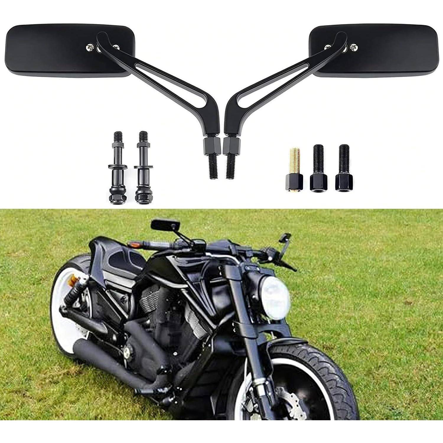 Motorrad Rückspiegel Rechteckig Blau Glas 360° Drehbar Schwarz