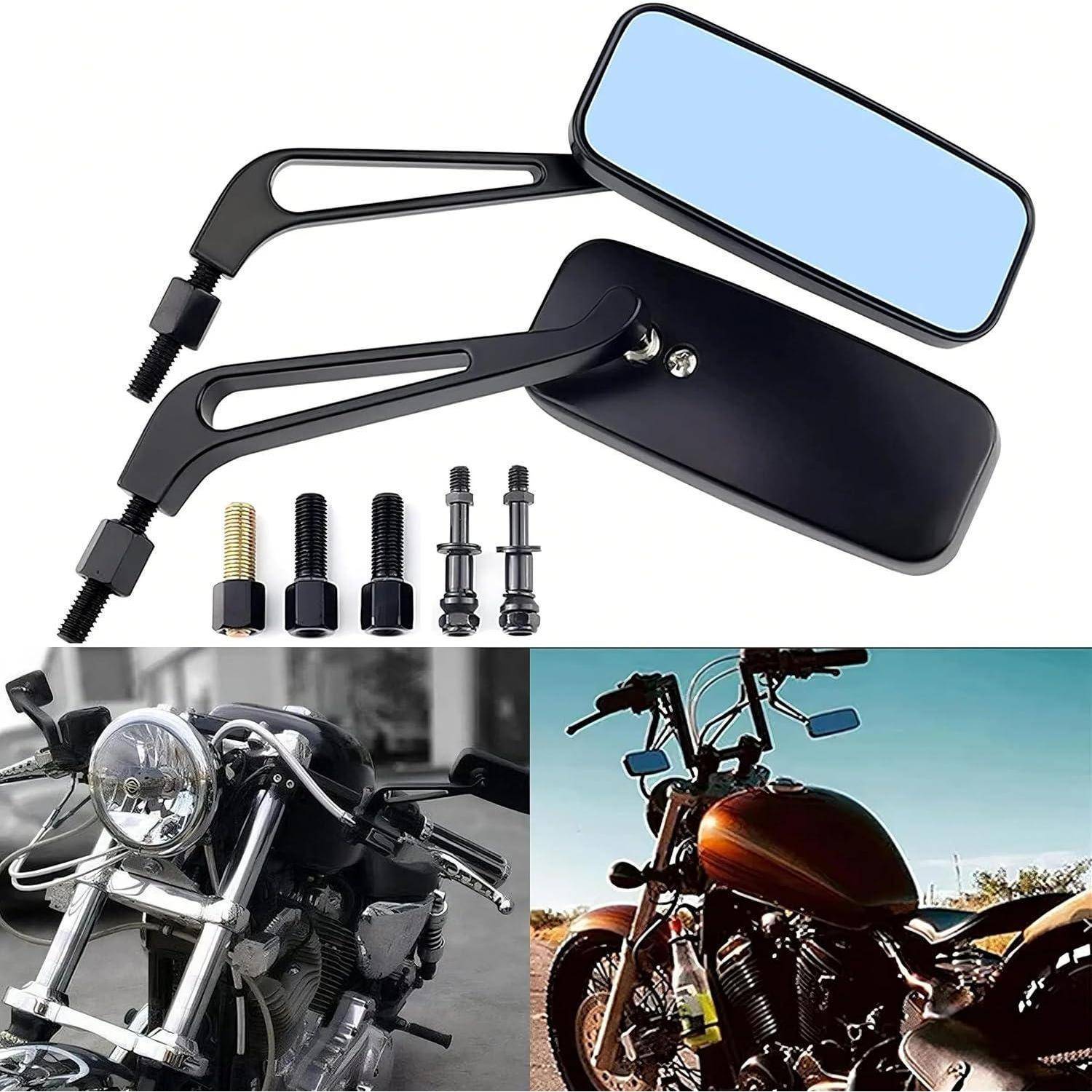 Motorrad Rückspiegel Rechteckig Blau Glas 360° Drehbar Schwarz