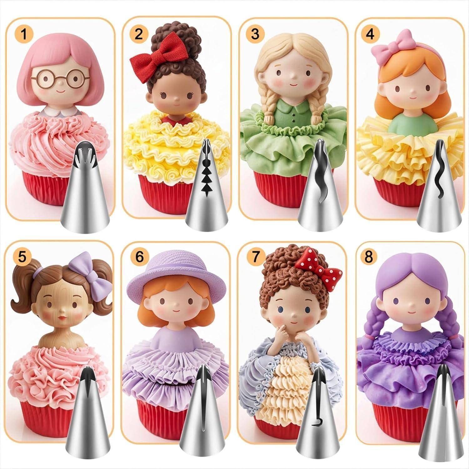 10tlg. Spritzbeutel-Set mit 8 Edelstahl-Tüllen und Bürste