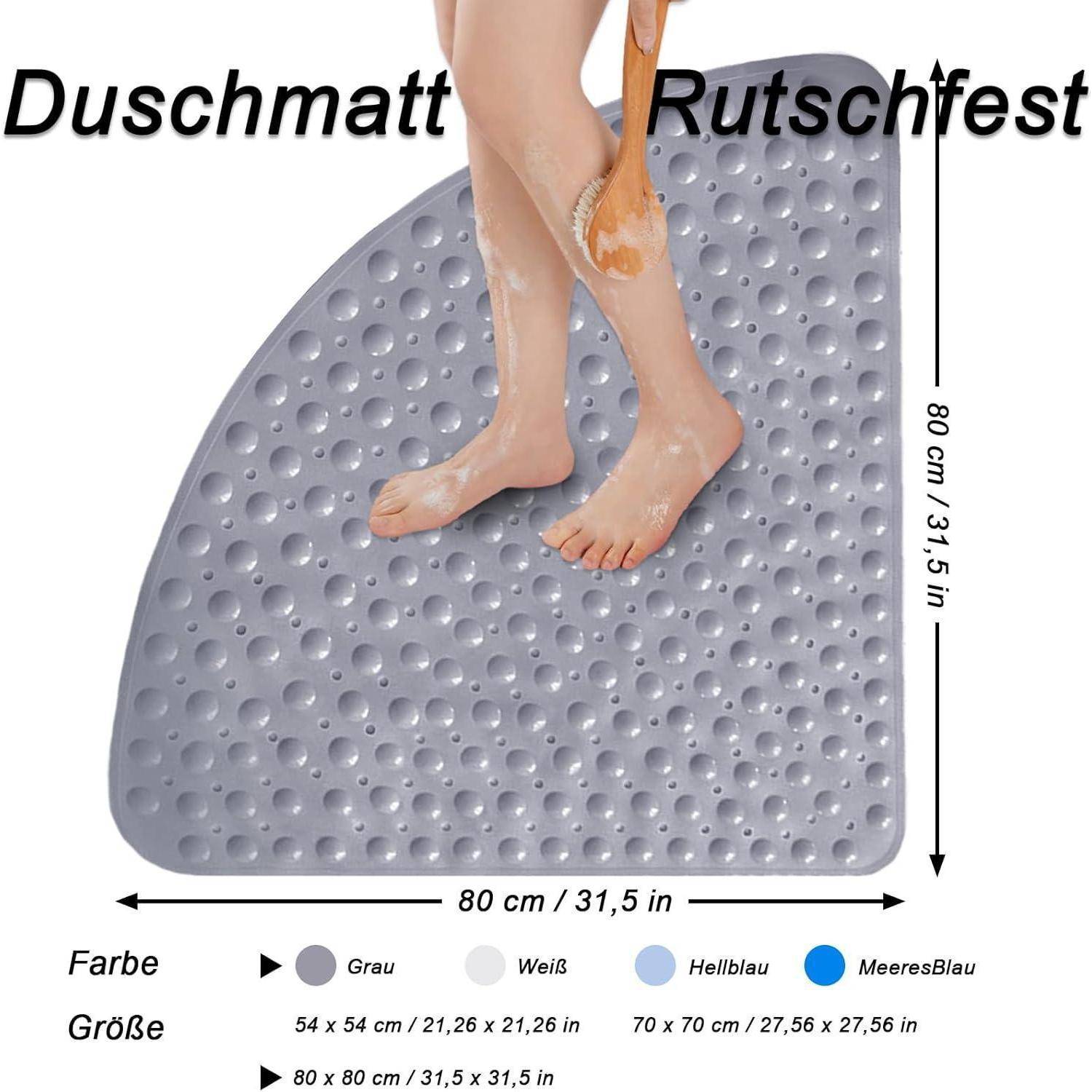 Duschmatte Dreieckig 80x80cm Grau Rutschfest mit Saugnäpfen