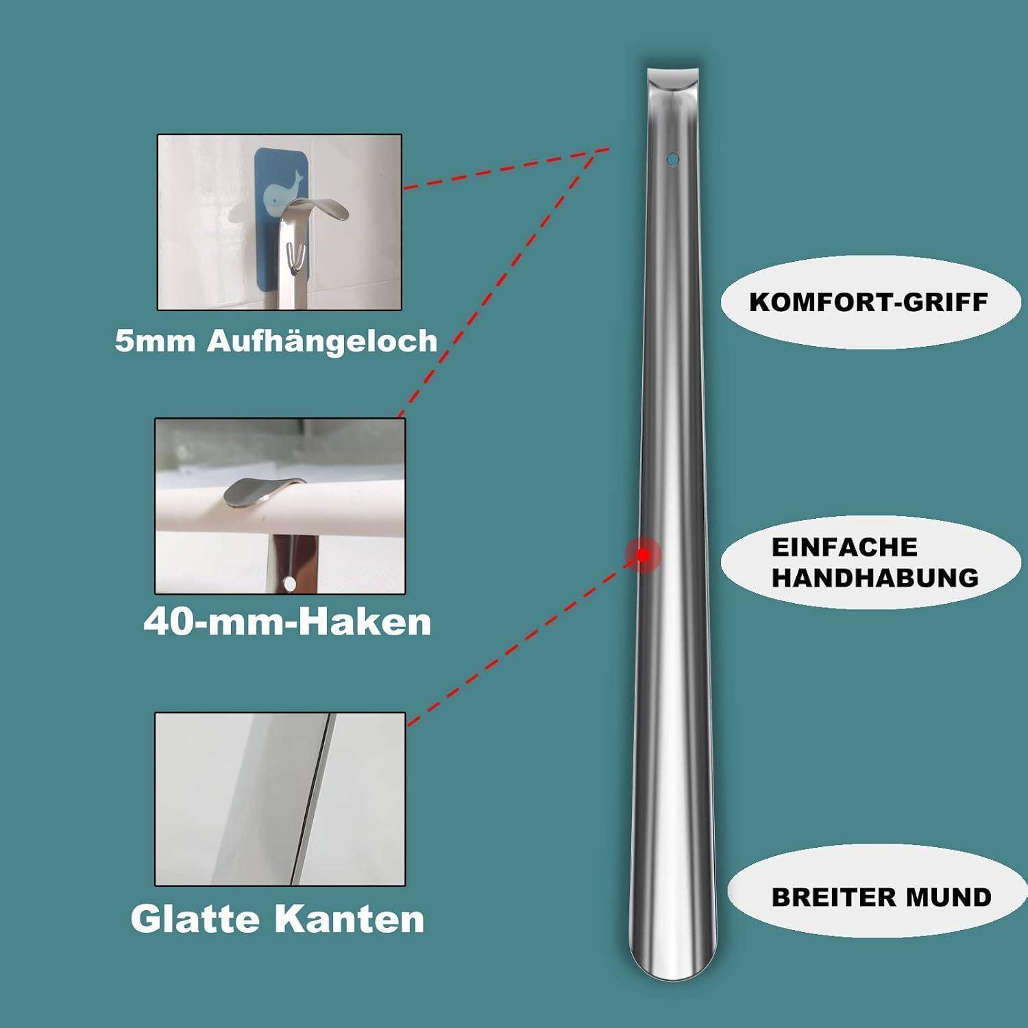 Schuhlöffel lang 42cm Metall stabil ergonomisch