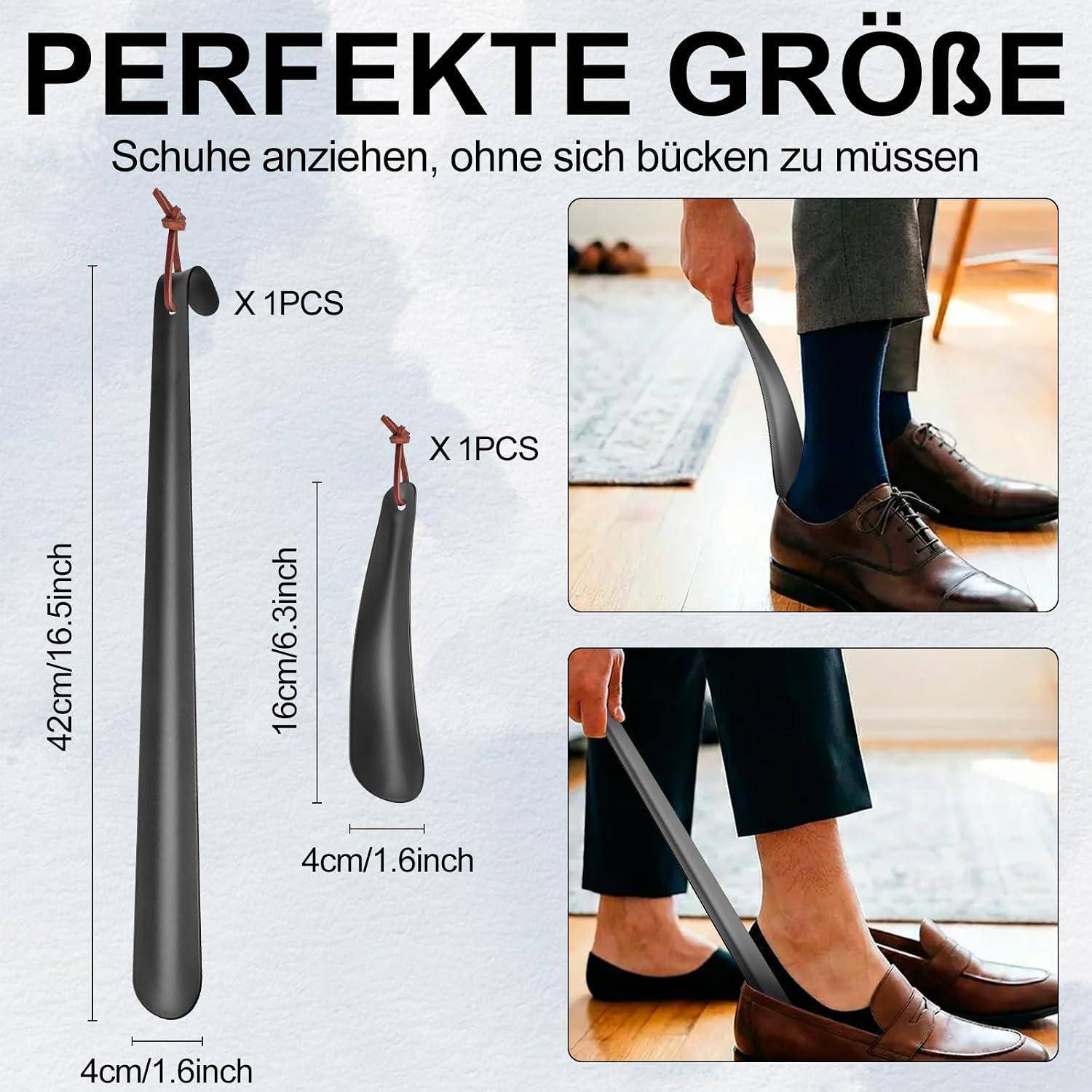 2er Schuhlöffel Set Metall 42cm & 16cm Schwarz Edelstahl
